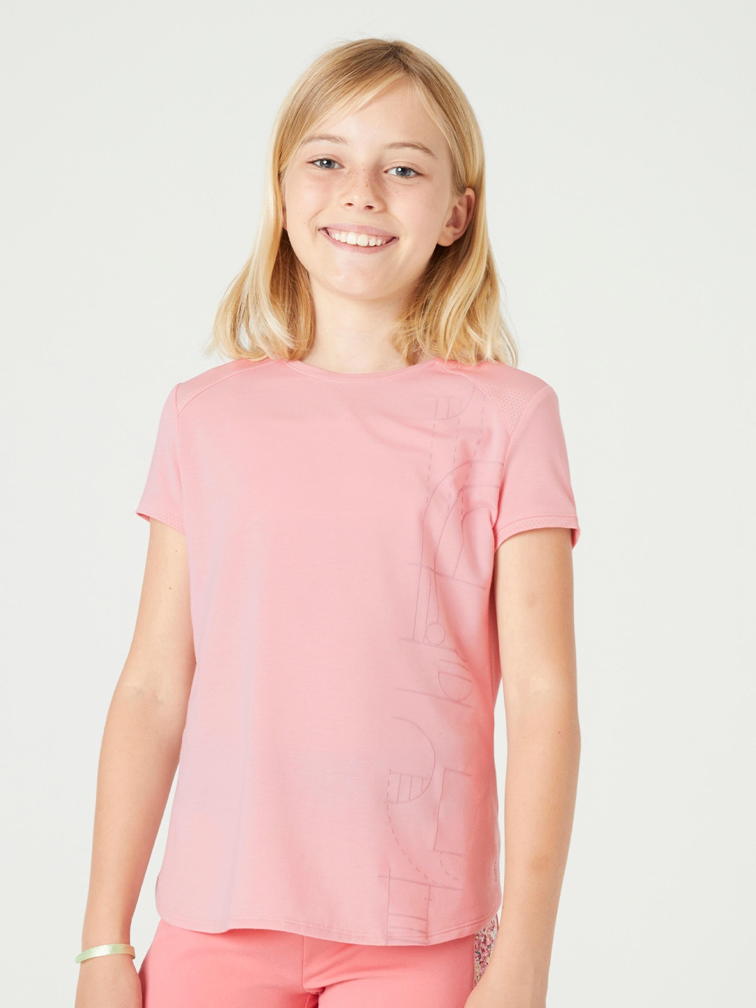 

Domyos By Decathlon Girls Pink Striped T-shirt