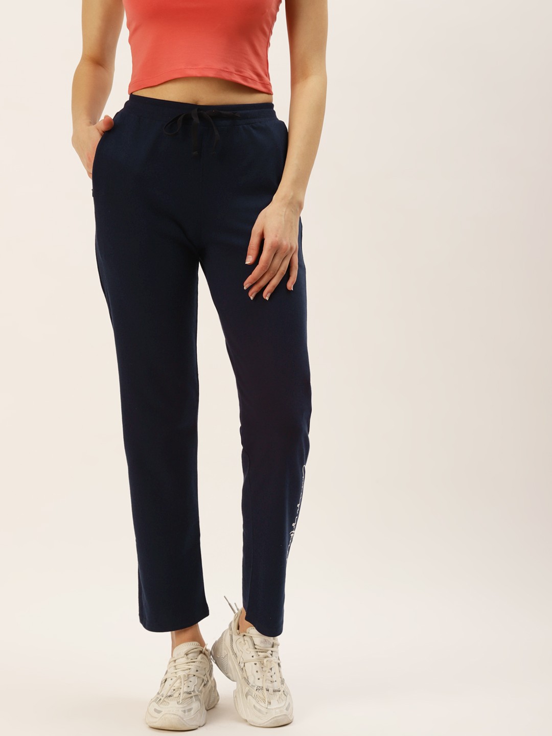 

FEMEA Women Navy Blue Solid Straight Fit Track Pants