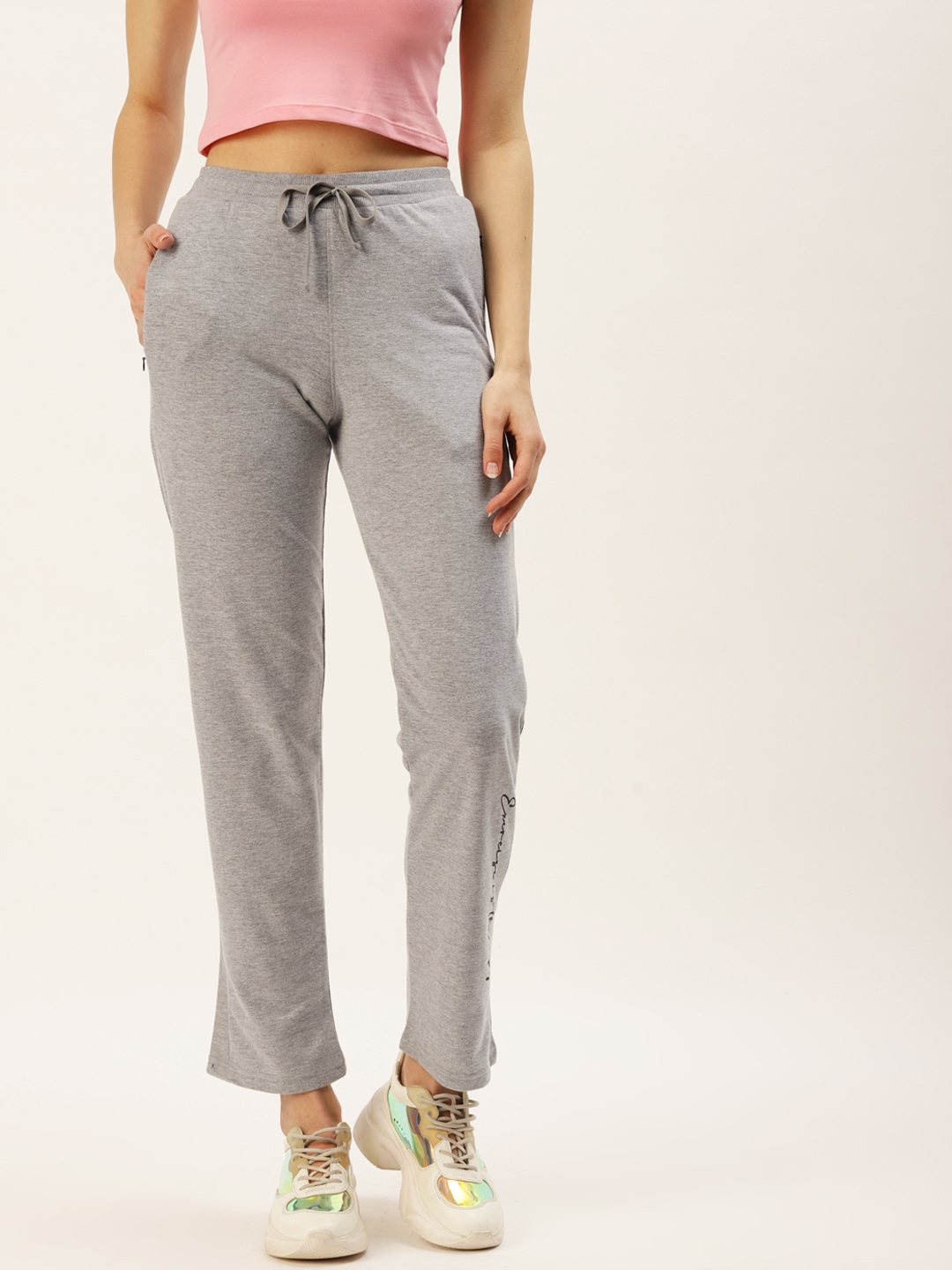 

FEMEA Women Grey Melange Solid Straight Fit Track Pants