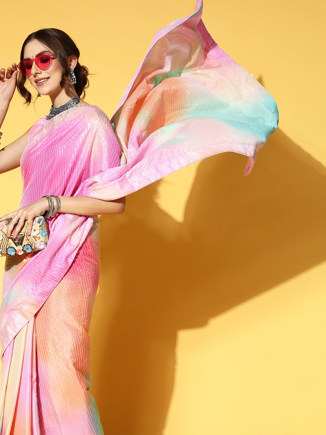 

Mitera Embellished Saree, Pink
