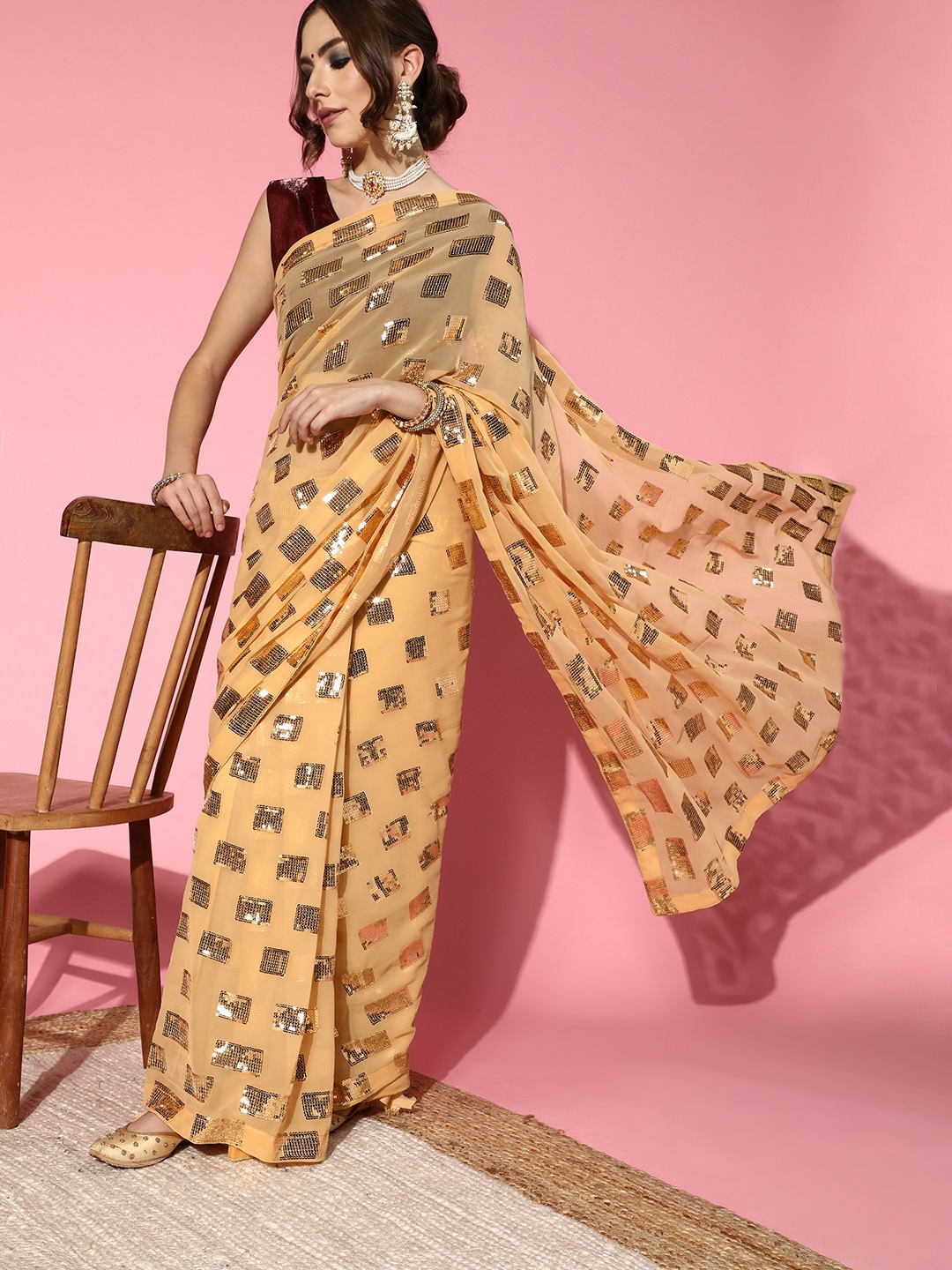 

Mitera Embellished Saree, Beige