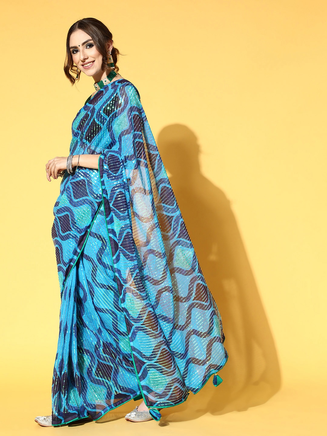 

Mitera Abstract Saree, Blue