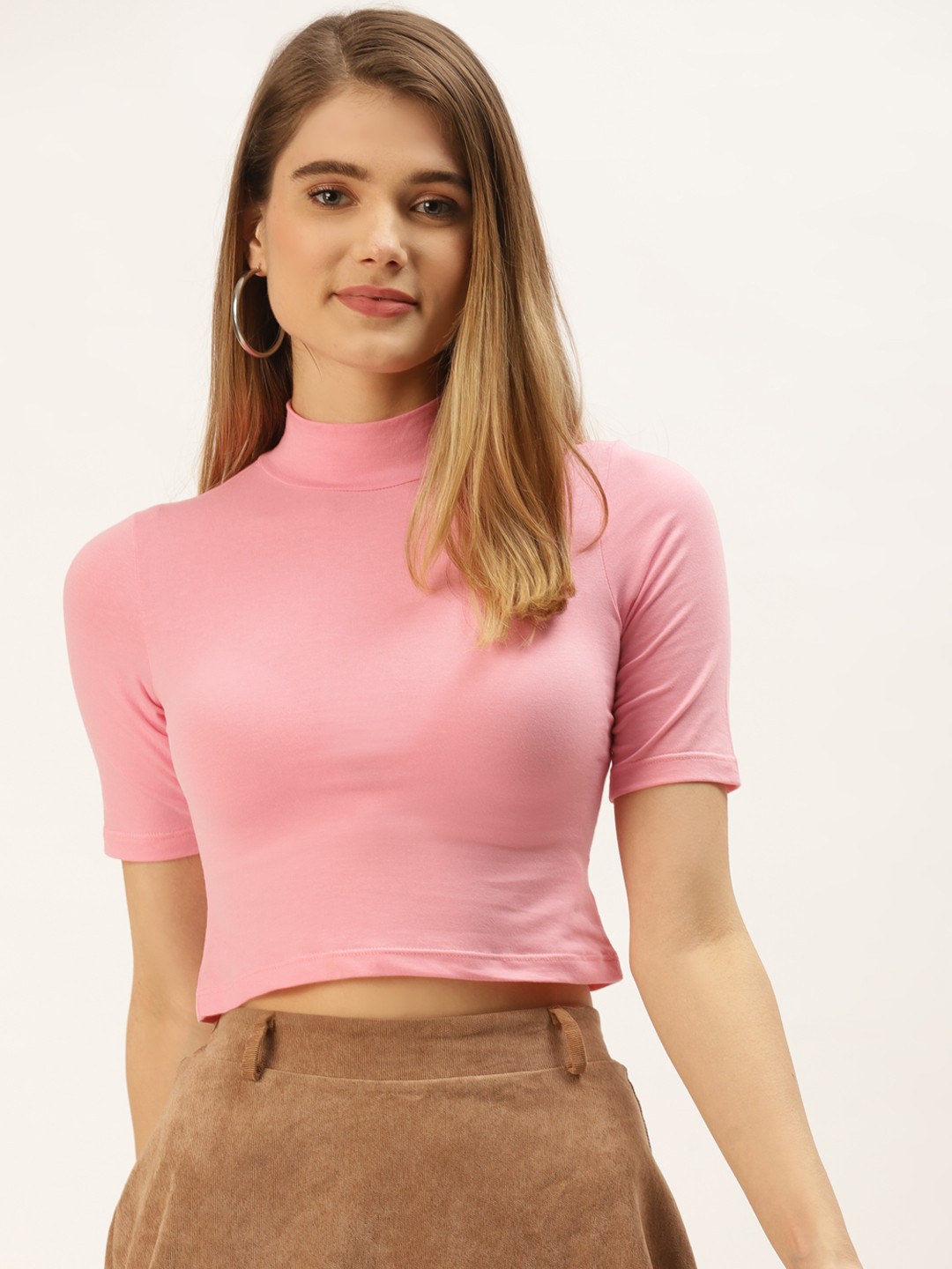 

FEMEA Pink Solid Cotton Crop Top