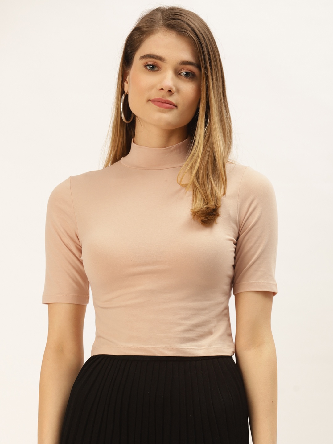 

FEMEA Beige Solid Cotton Crop Top