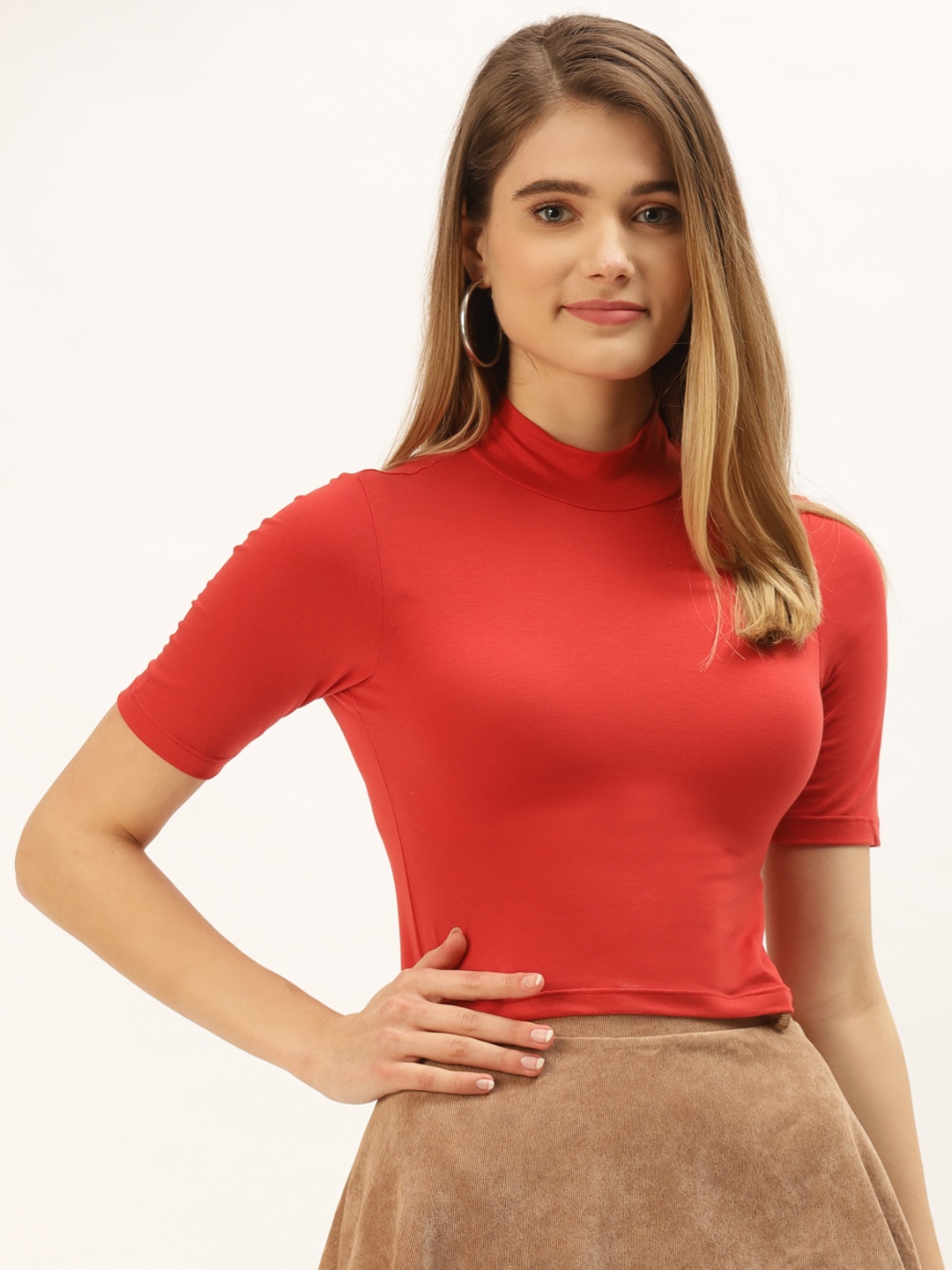 

FEMEA Red Solid Cotton Crop Top