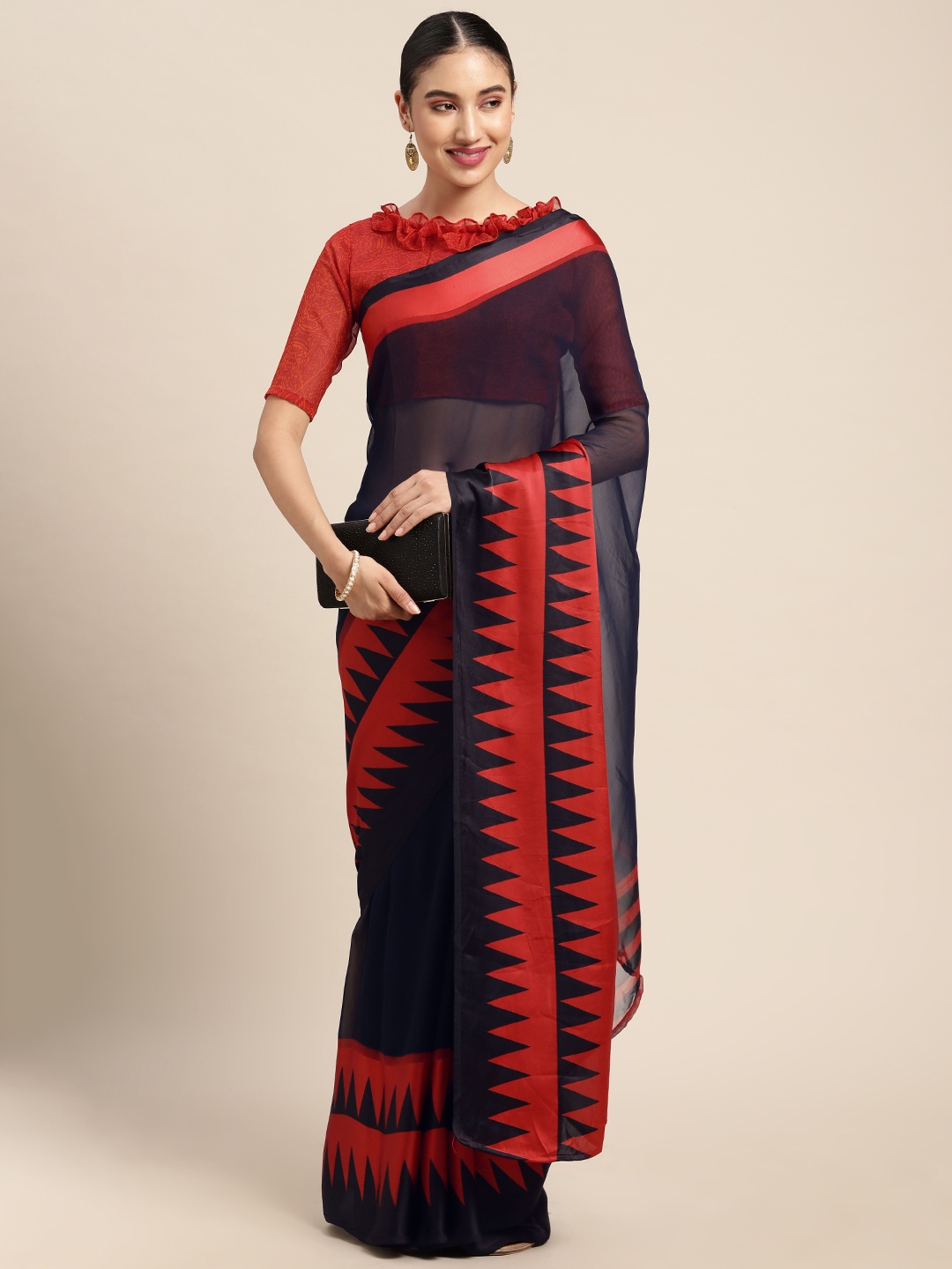 

KALINI Black & Red Satin Saree