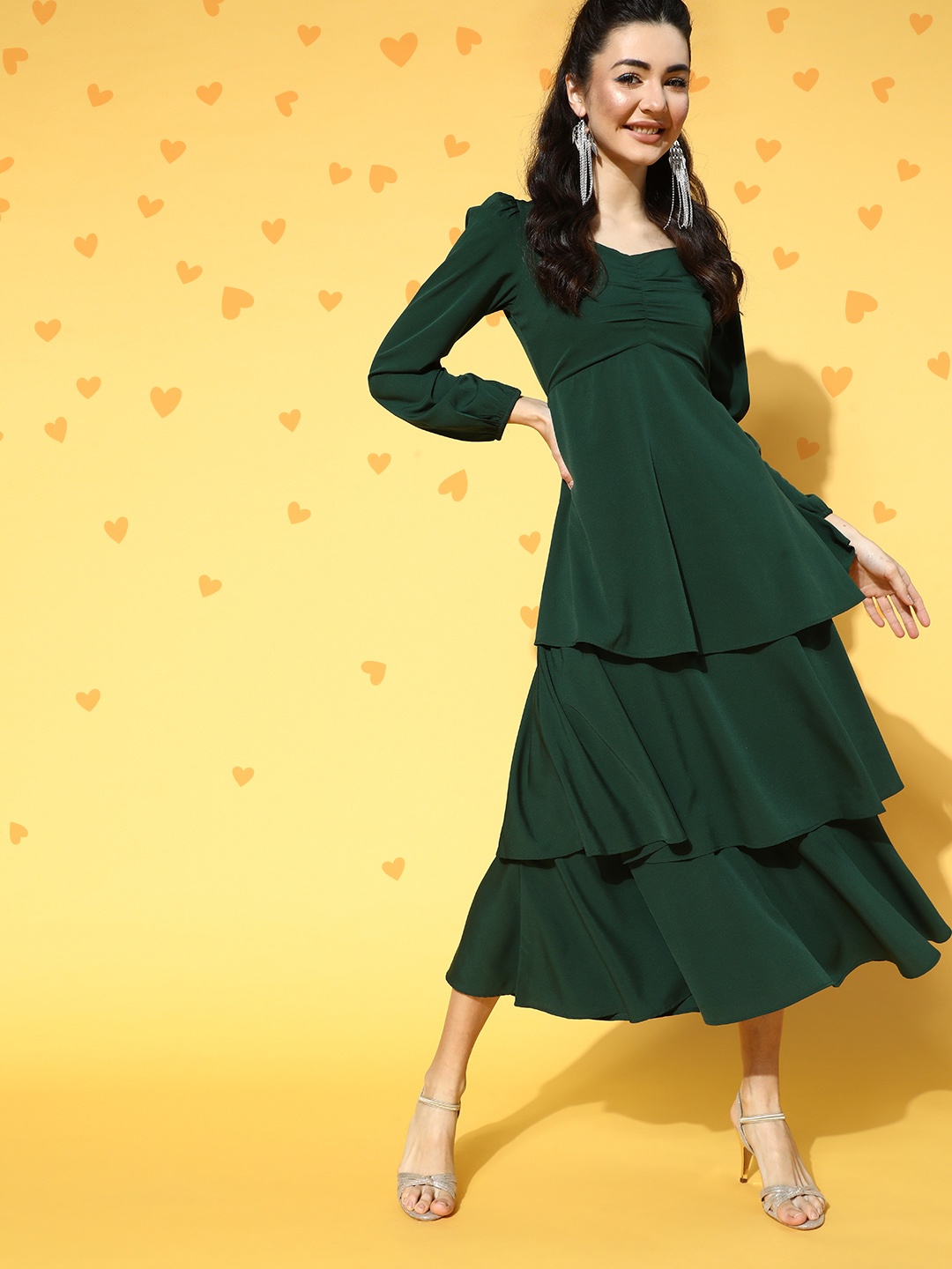 

Berrylush Green A-Line Maxi Tiered Dress