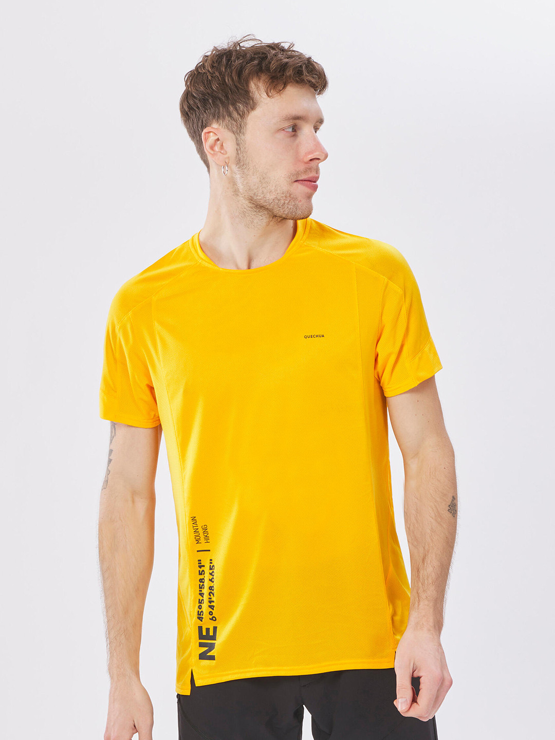 

Quechua By Decathlon Men Yellow Typography Printed Regular Fit Hiking & Trekking T-shirt