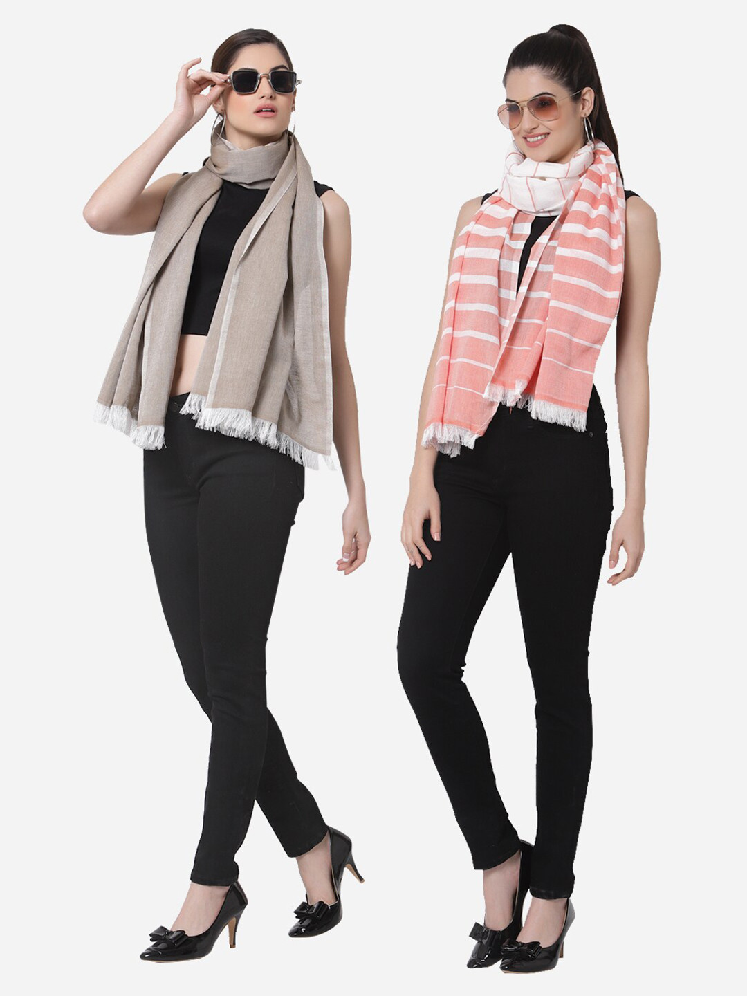 

Arrabi Women Pack of 2 Pink & Grey Cotton Stoles