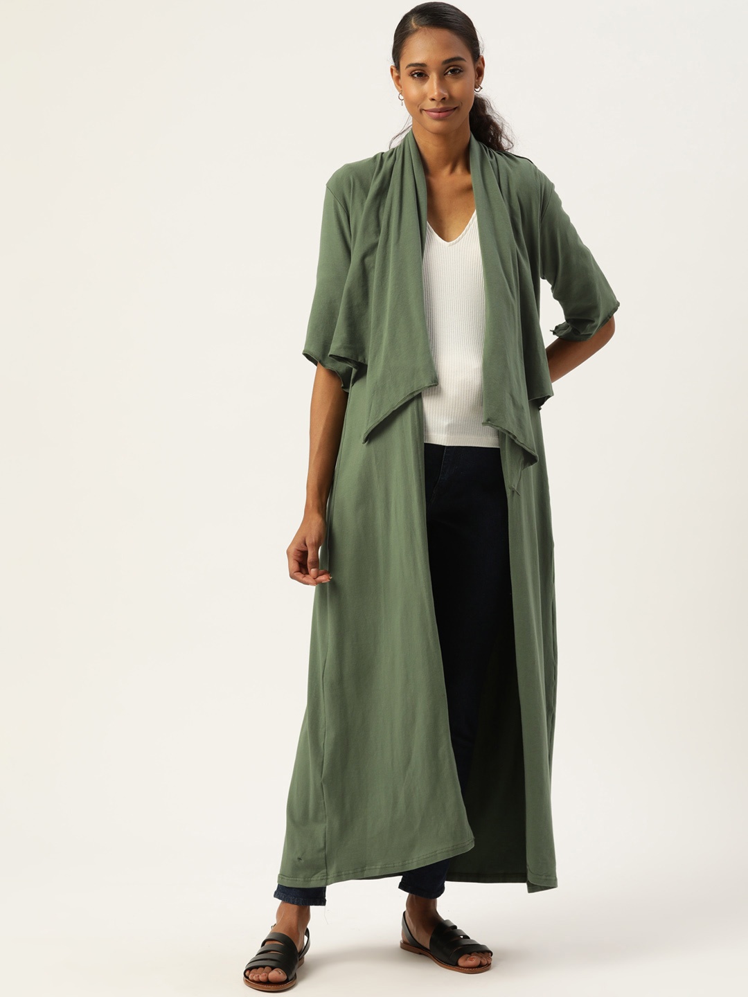 

The Vanca Women Olive Green Solid Maternity Longline Shrug