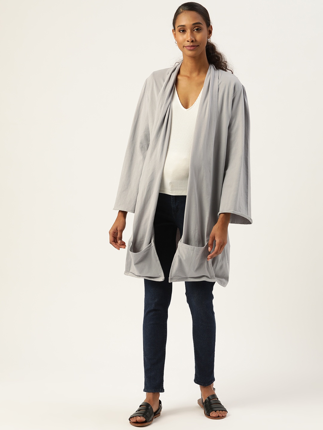 

The Vanca Women Grey Solid Maternity Longline Shrug
