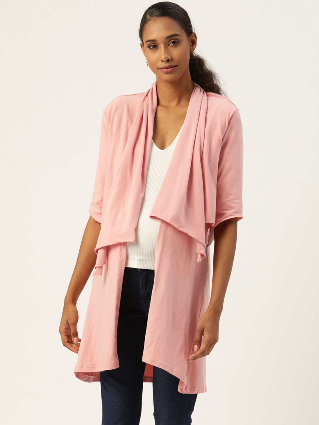 

The Vanca Women Pink Solid Open Front Maternity Shrug