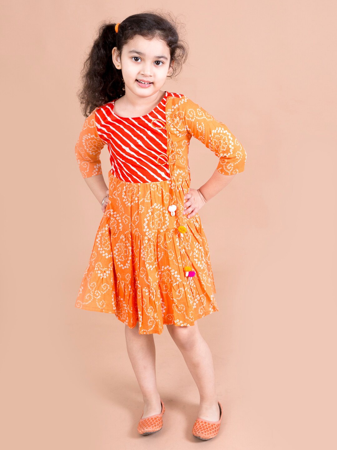 

pspeaches Orange Ethnic Motifs Cotton Dress
