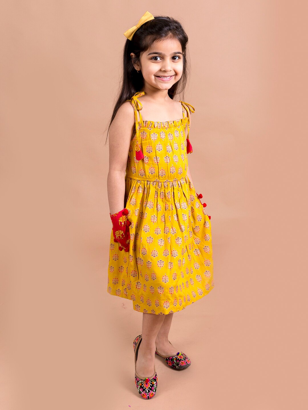 

pspeaches Mustard Yellow Ethnic Motifs Cotton Dress