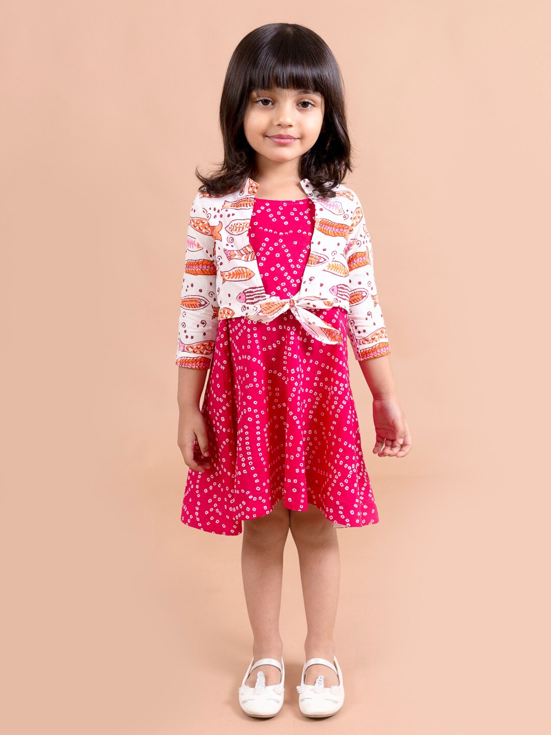 

pspeaches Magenta & White Printed Pure Cotton Dress