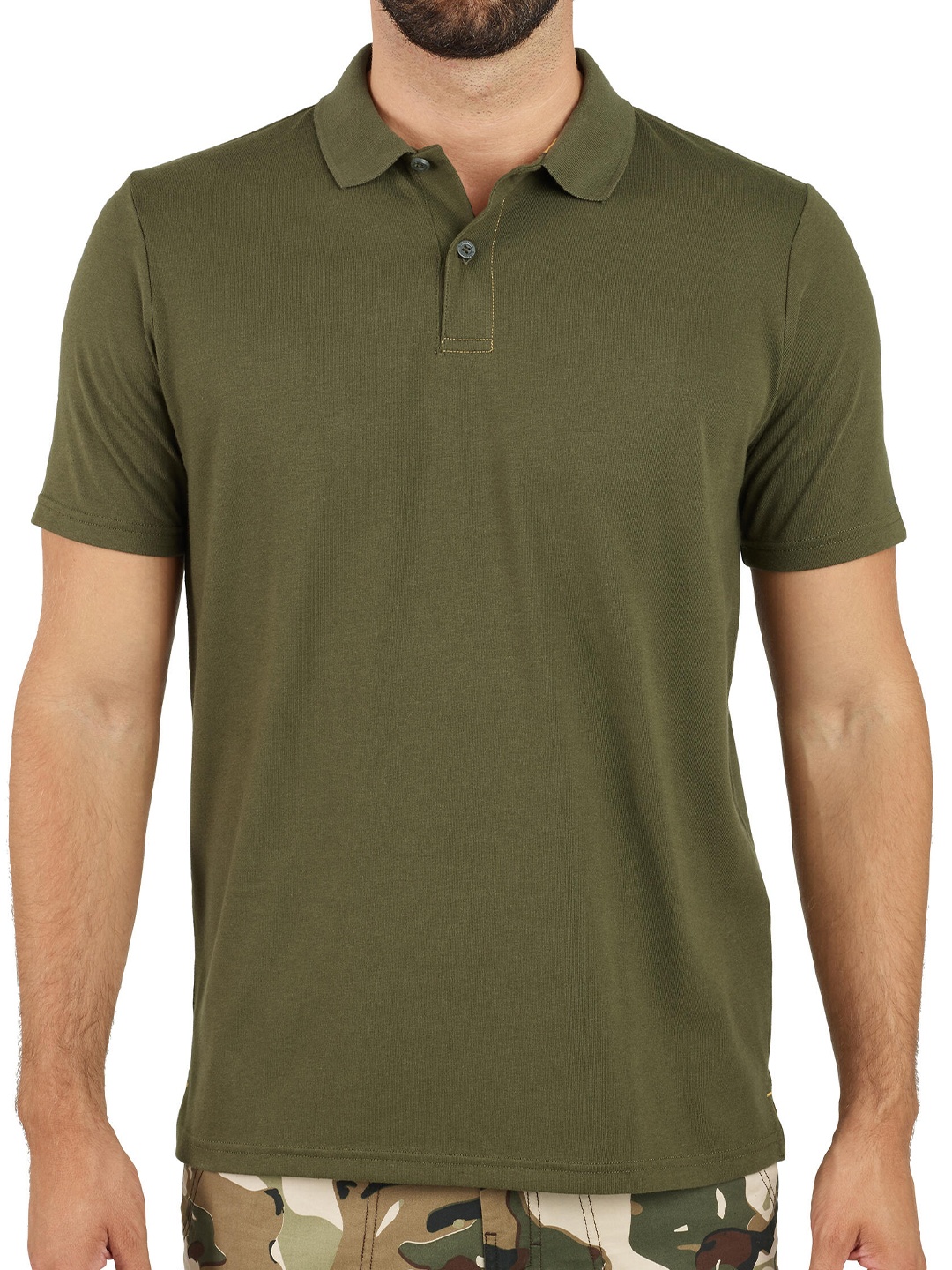 

SOLOGNAC By Decathlon Men Olive Green Solid Polo Collar Hiking T-shirt