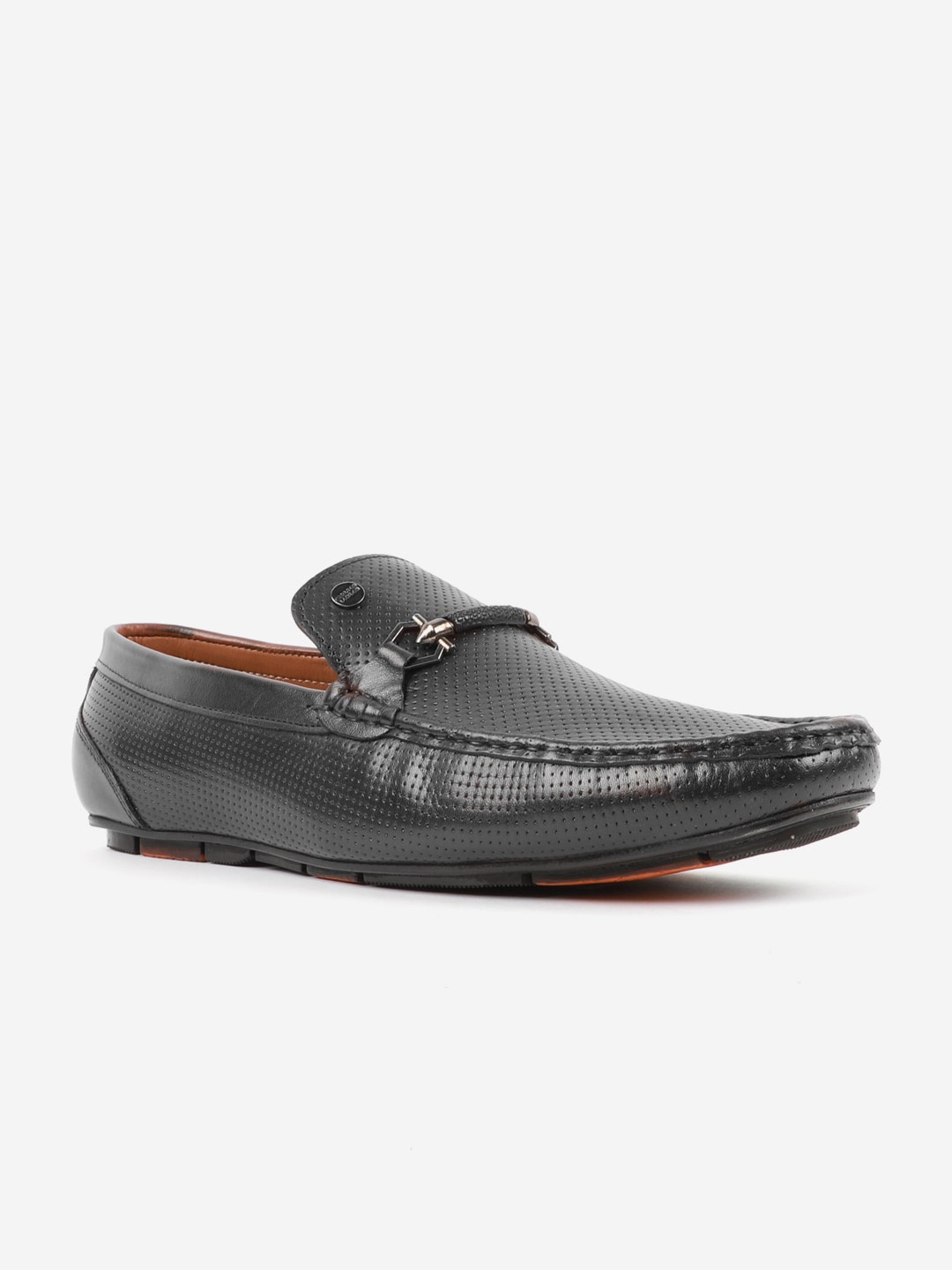 

Carlton London Men Black Textured Leather Lightweight Loafers