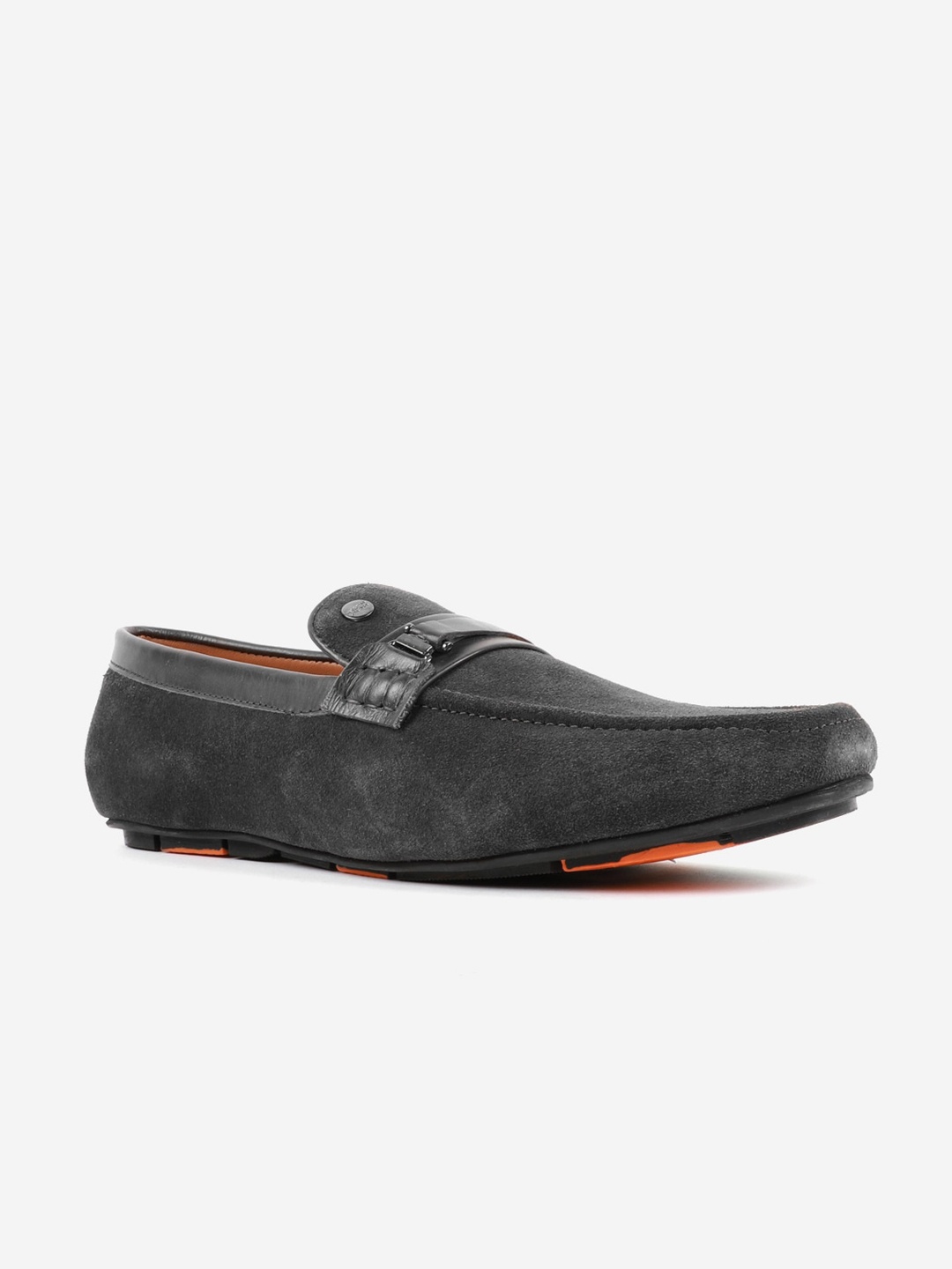 

Carlton London Men Black Leather Lightweight Slip-On Loafers