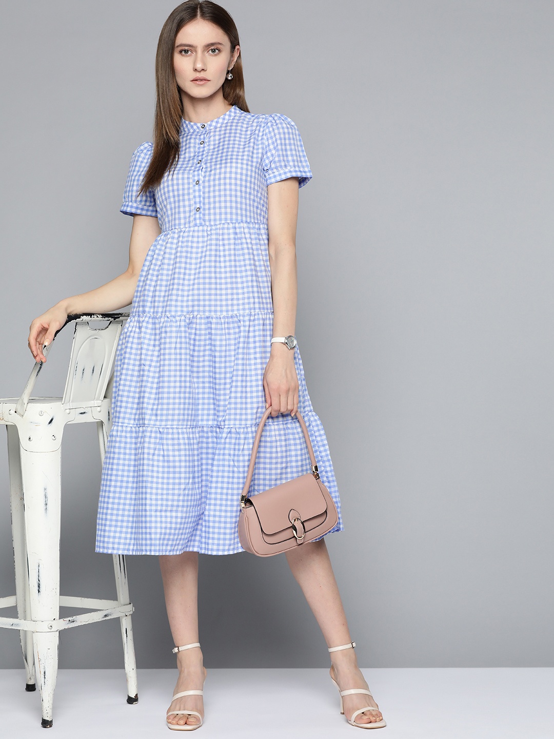 

Chemistry Blue & White Checked Midi Dress