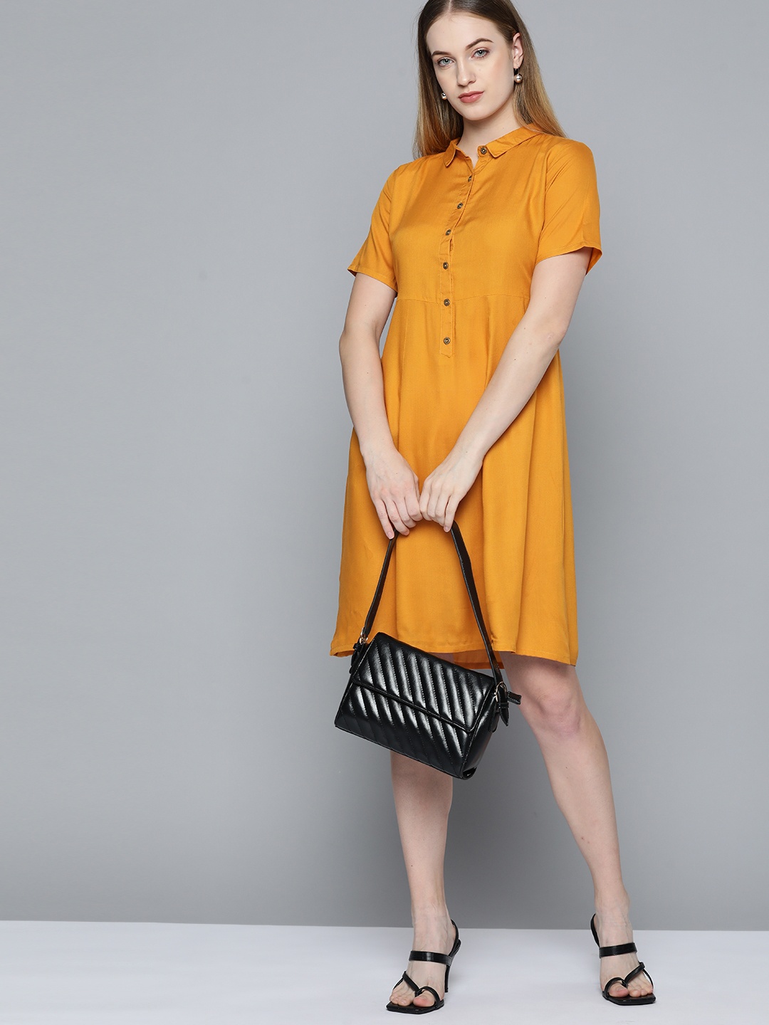 

Chemistry Mustard Yellow Solid A-Line Dress