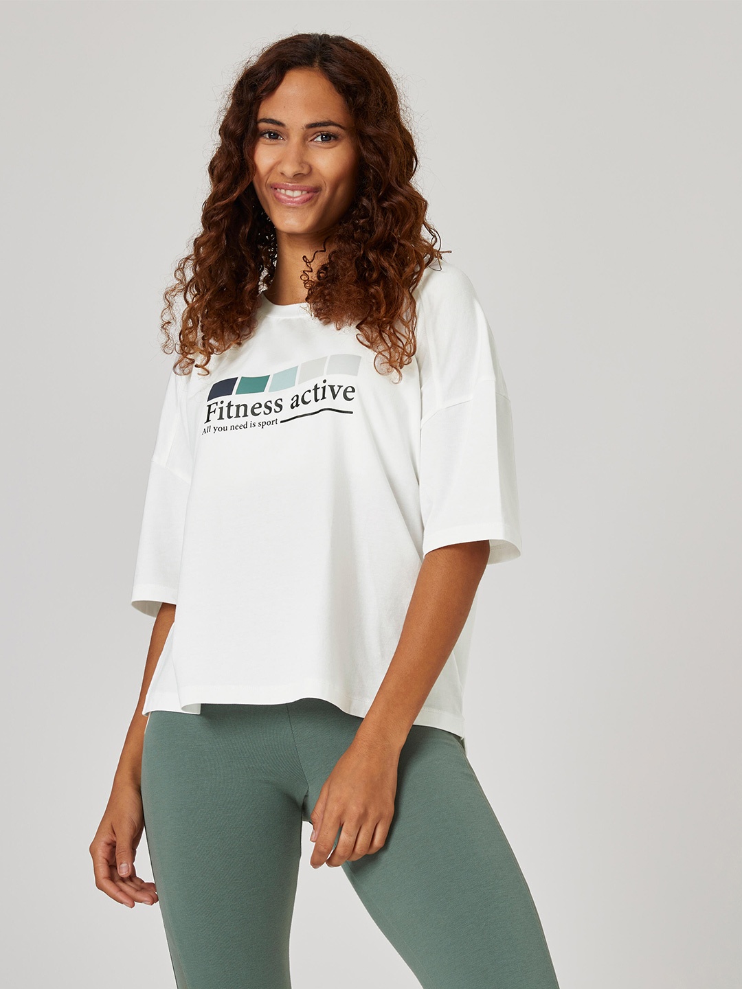 

NYAMBA By Decathlon Women White Typography Printed T Shirt