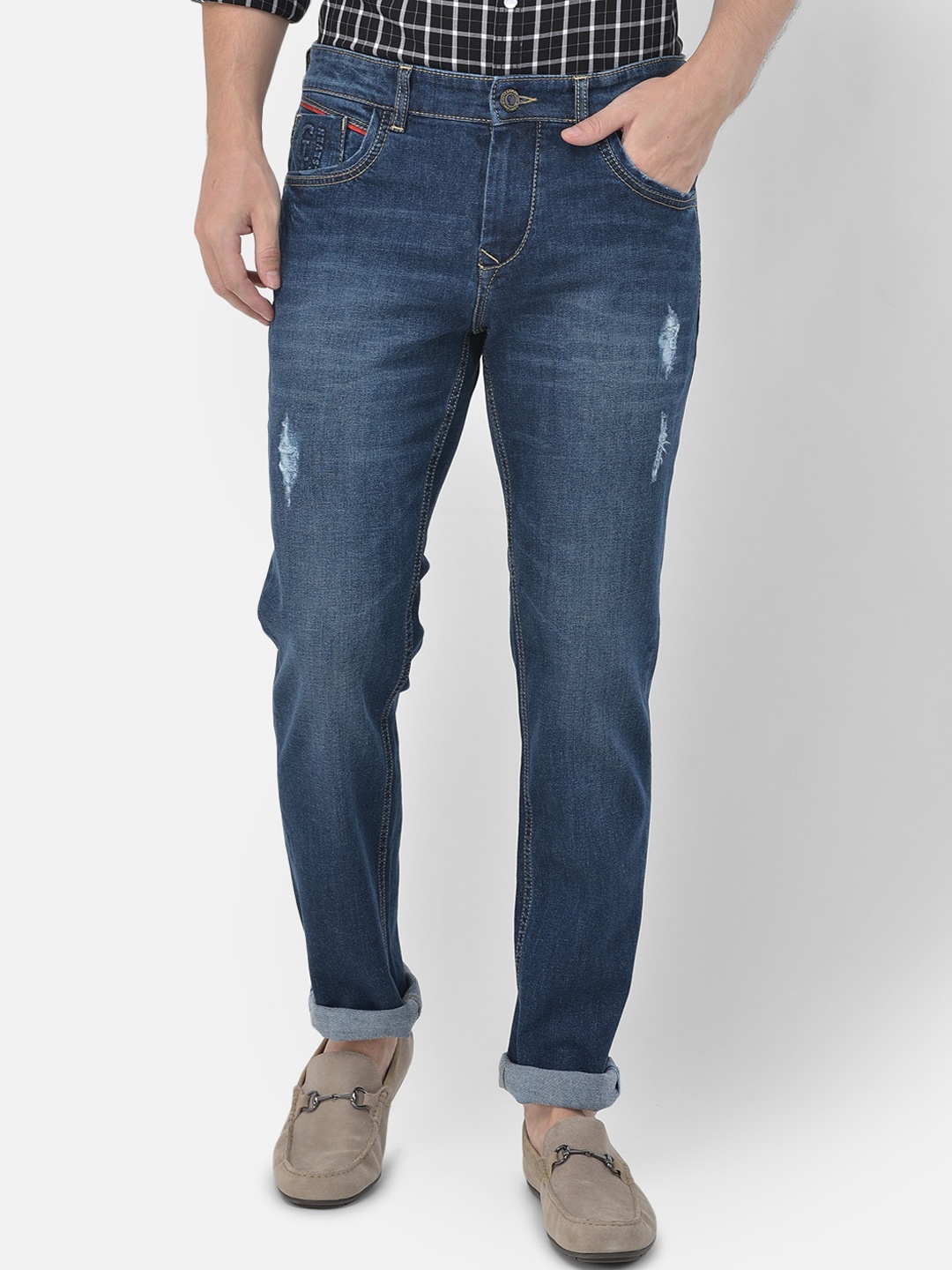

Canary London Men Blue Smart Slim Fit Low Distress Light Fade Stretchable Jeans