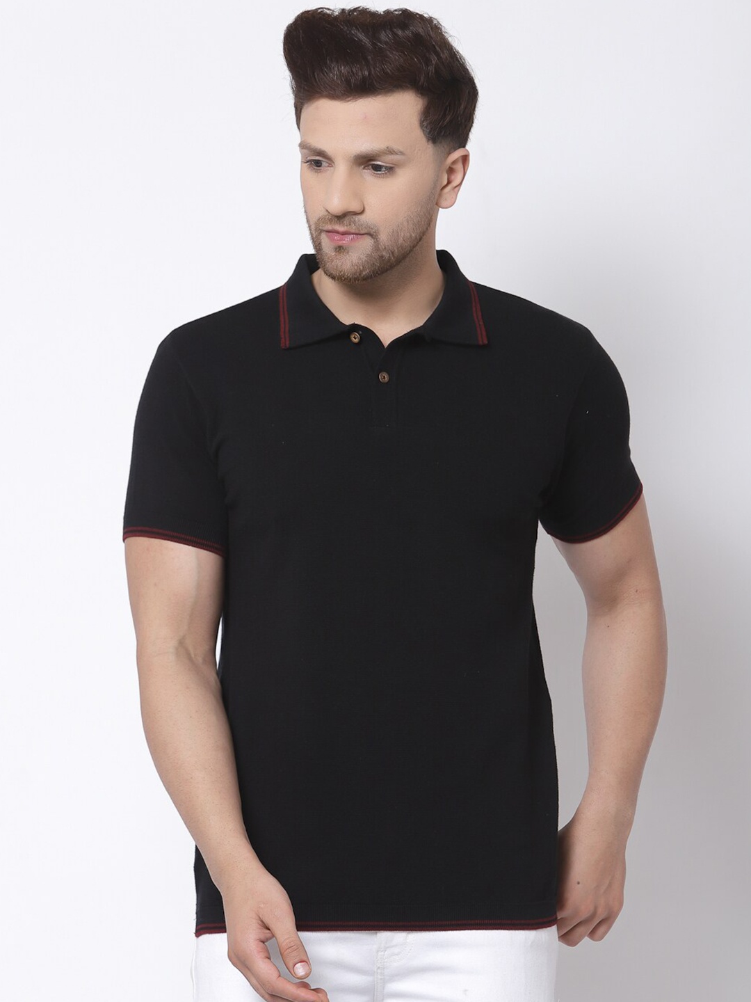 

Kalt Men Black Polo Collar Regular Fit T-shirt