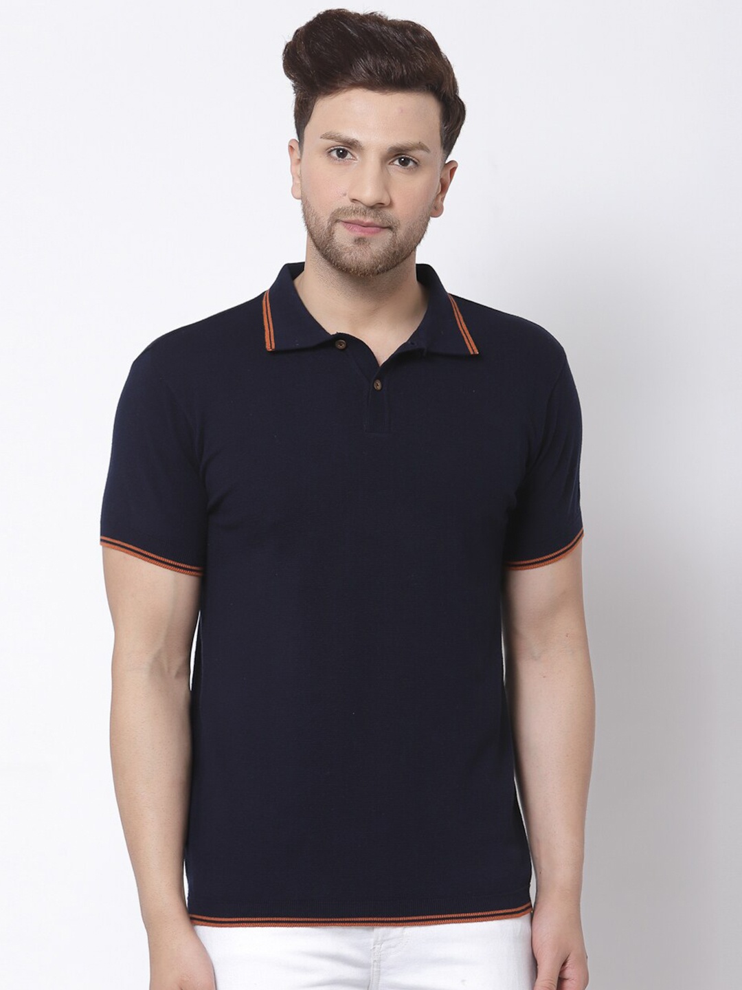 

Kalt Men Navy Blue Polo Collar T-shirt