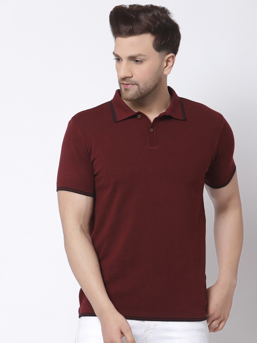 

Kalt Men Maroon Polo Collar T-shirt