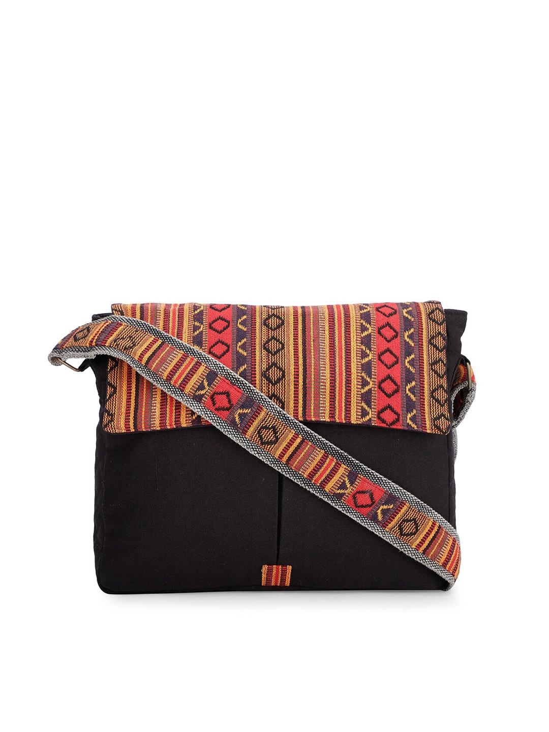 

The House of Tara Unisex Black & Mustard Textured Messenger Bag