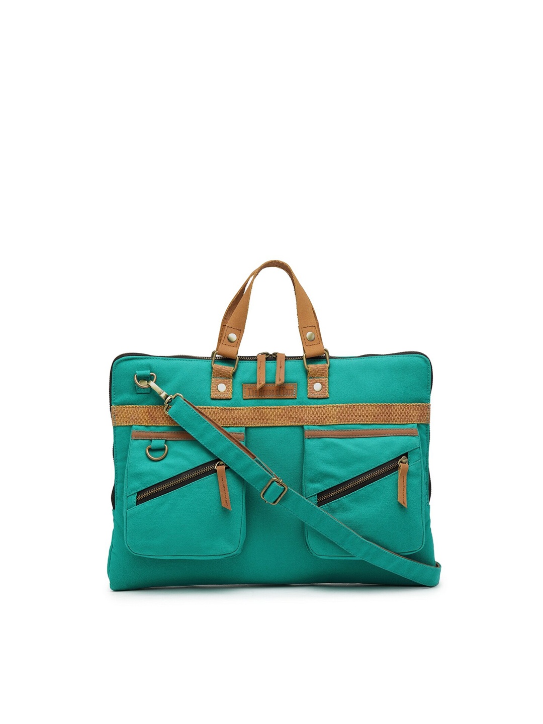 

The House of Tara Unisex Teal & Brown Solid Canvas Laptop Bag