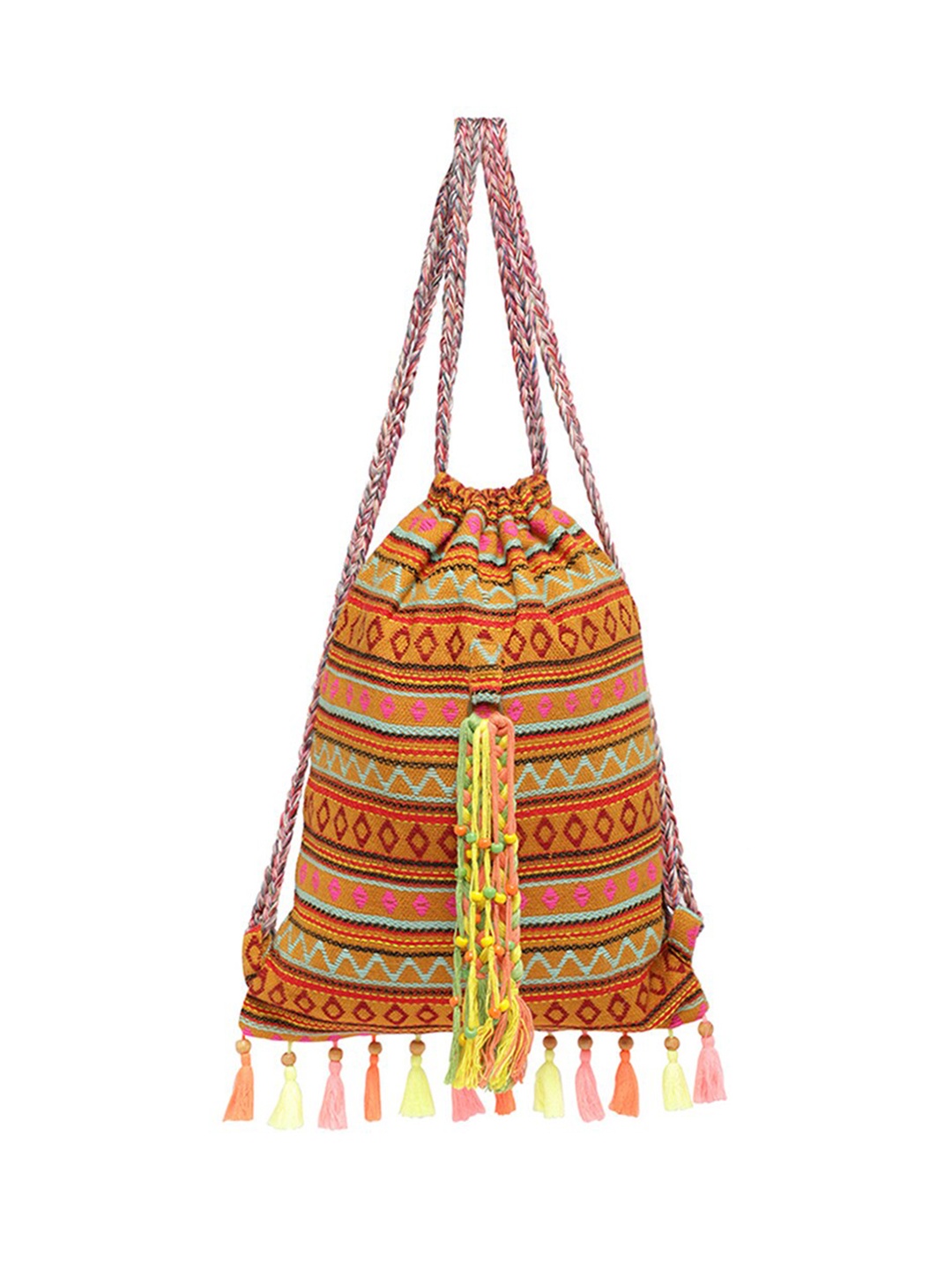 

The House of Tara Women Multi Color Handloom Tasselled Backpack