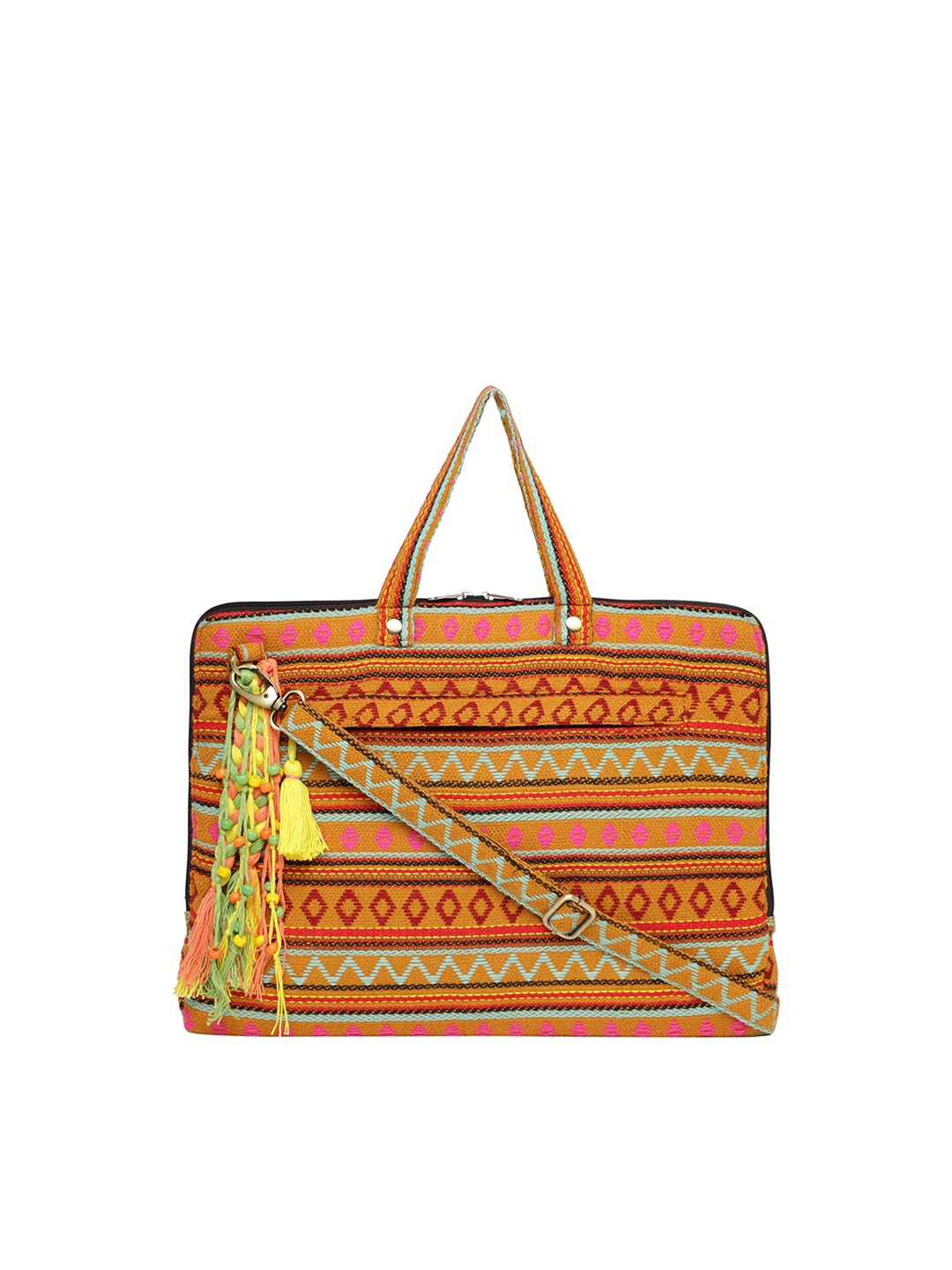 

The House of Tara Unisex Mustard & Pink Textured Laptop Bag