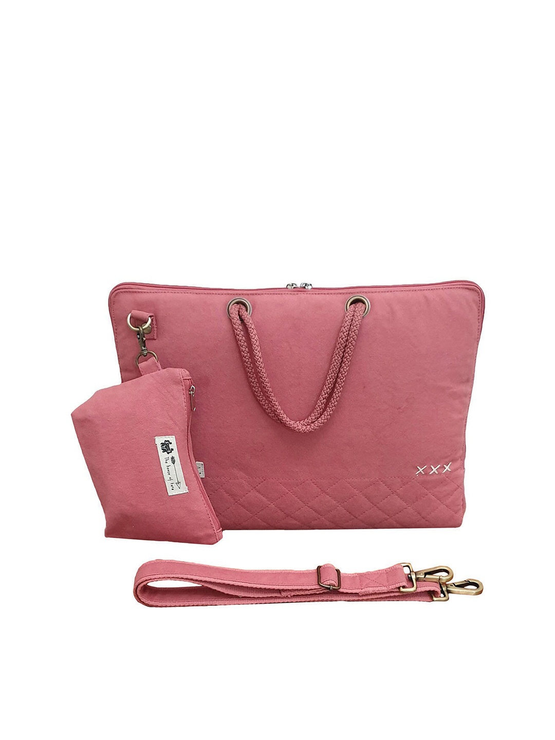 

The House of Tara Women Pink Canvas Laptop Bag with Detachable Zip Pouch