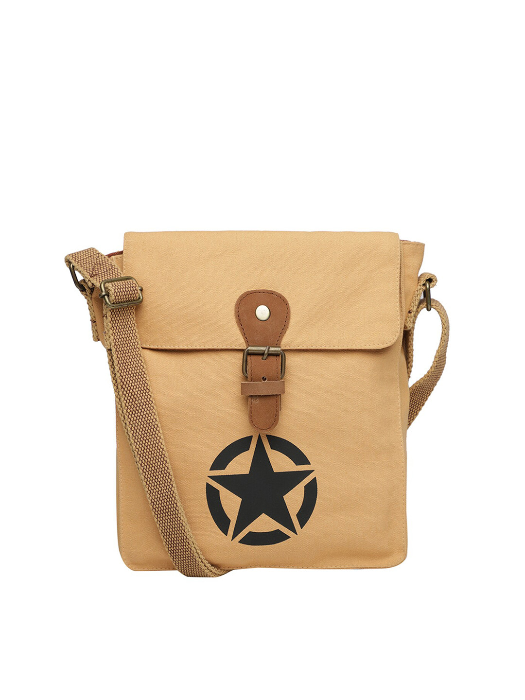 

The House of Tara Unisex Beige & Brown Printed Messenger Bag
