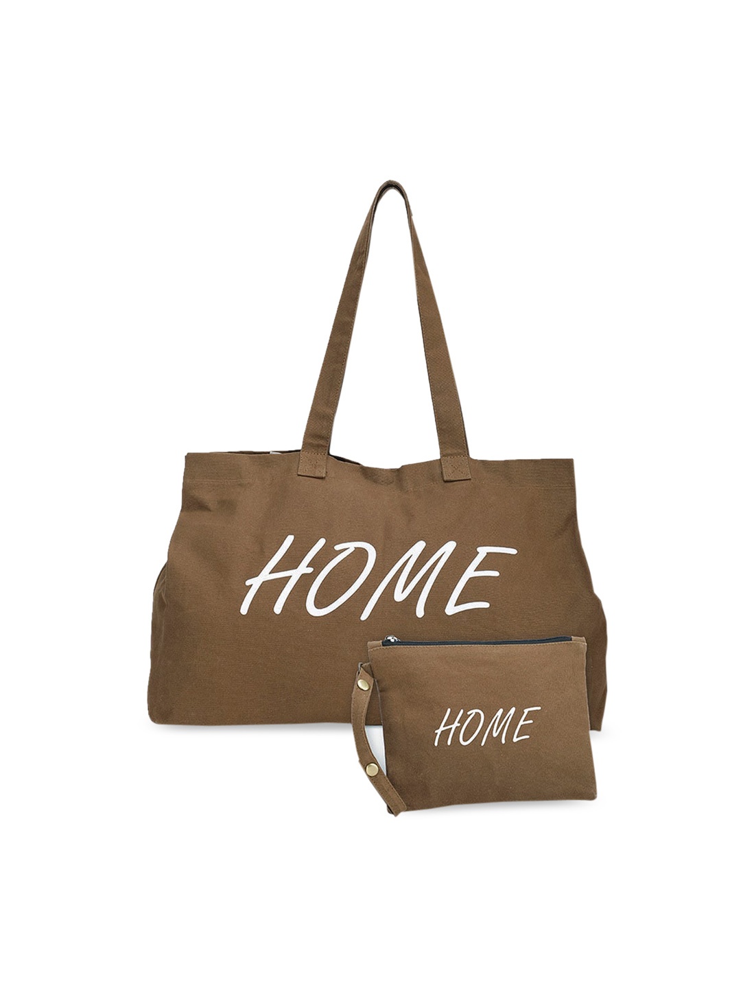 

The House of Tara Khaki Printed Shopper Tote Bag with Detachable Pouch