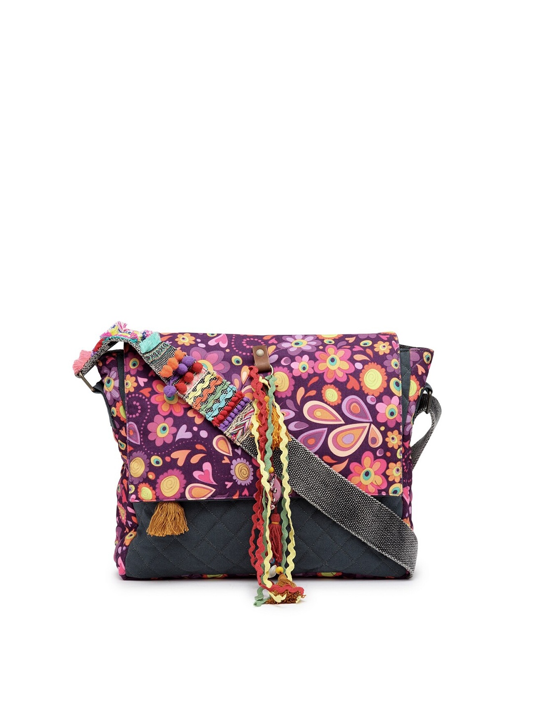 

The House of Tara Unisex Navy Blue & Purple Printed Messenger Bag