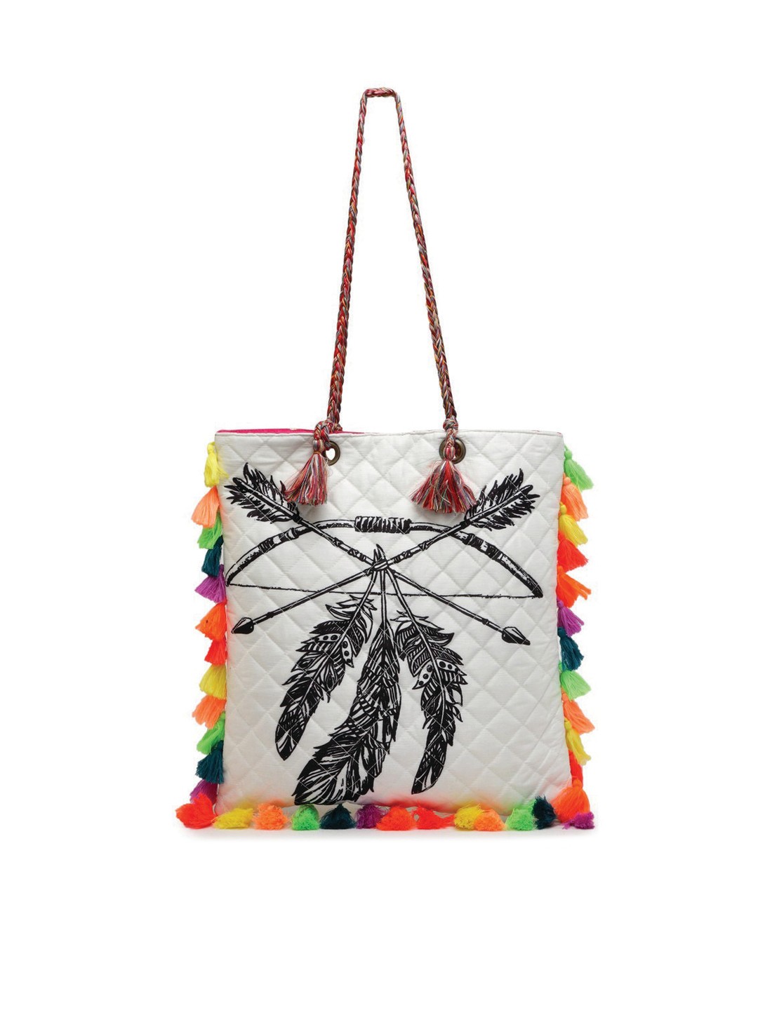 

The House of Tara Multicoloured Printed Structured Tote Bag with Quilted, Multi