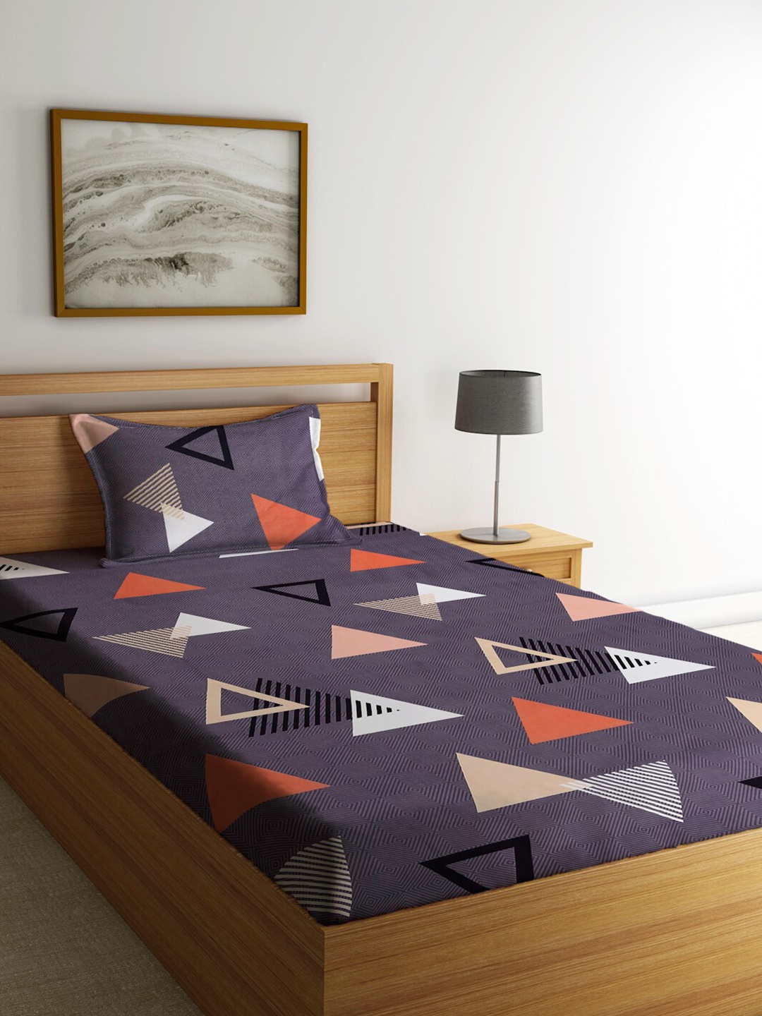 

Home Sizzler Grey & White Geometric 144TC Single 1 Bedsheet with 1 Pillow Cover
