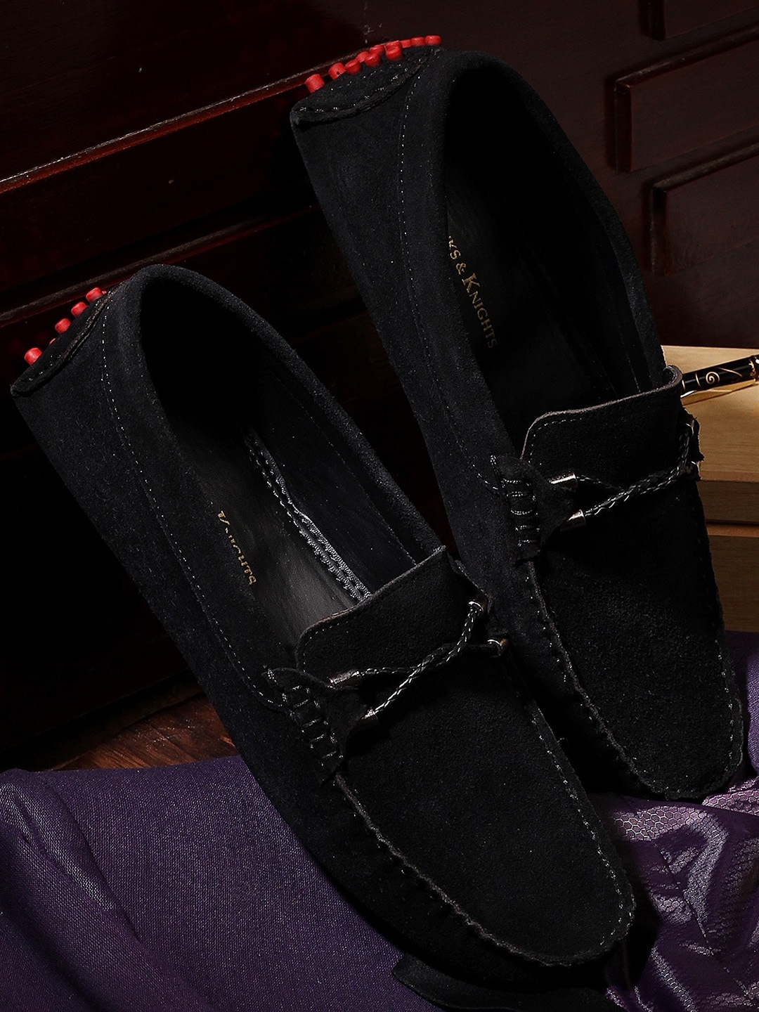 

MONKS & KNIGHTS Men Black Suede Loafers
