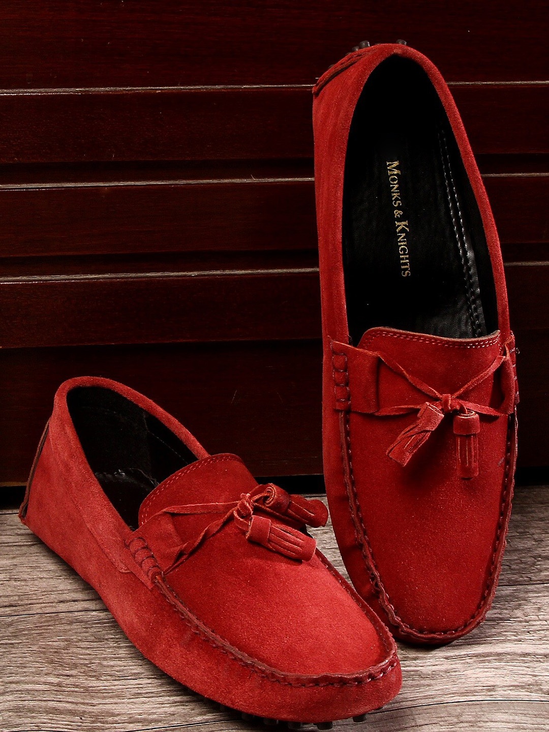 

MONKS & KNIGHTS Men Red Solid Lightweight Suede Loafers
