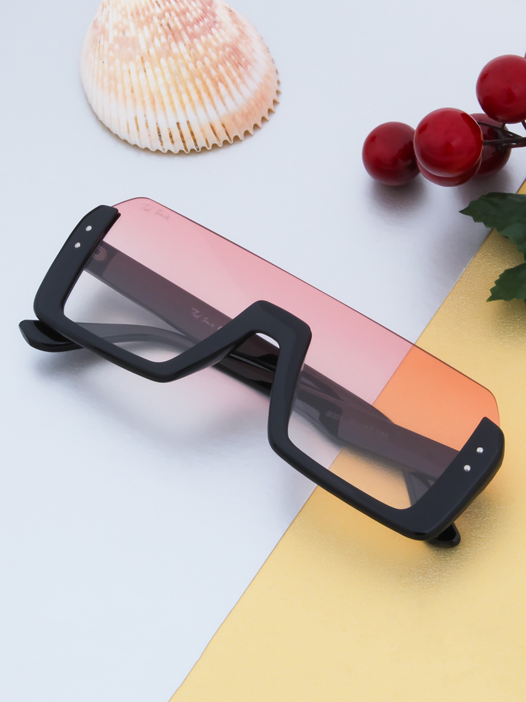 

Ted Smith Unisex Pink Lens & Black Square UV Protected Lens Sunglasses