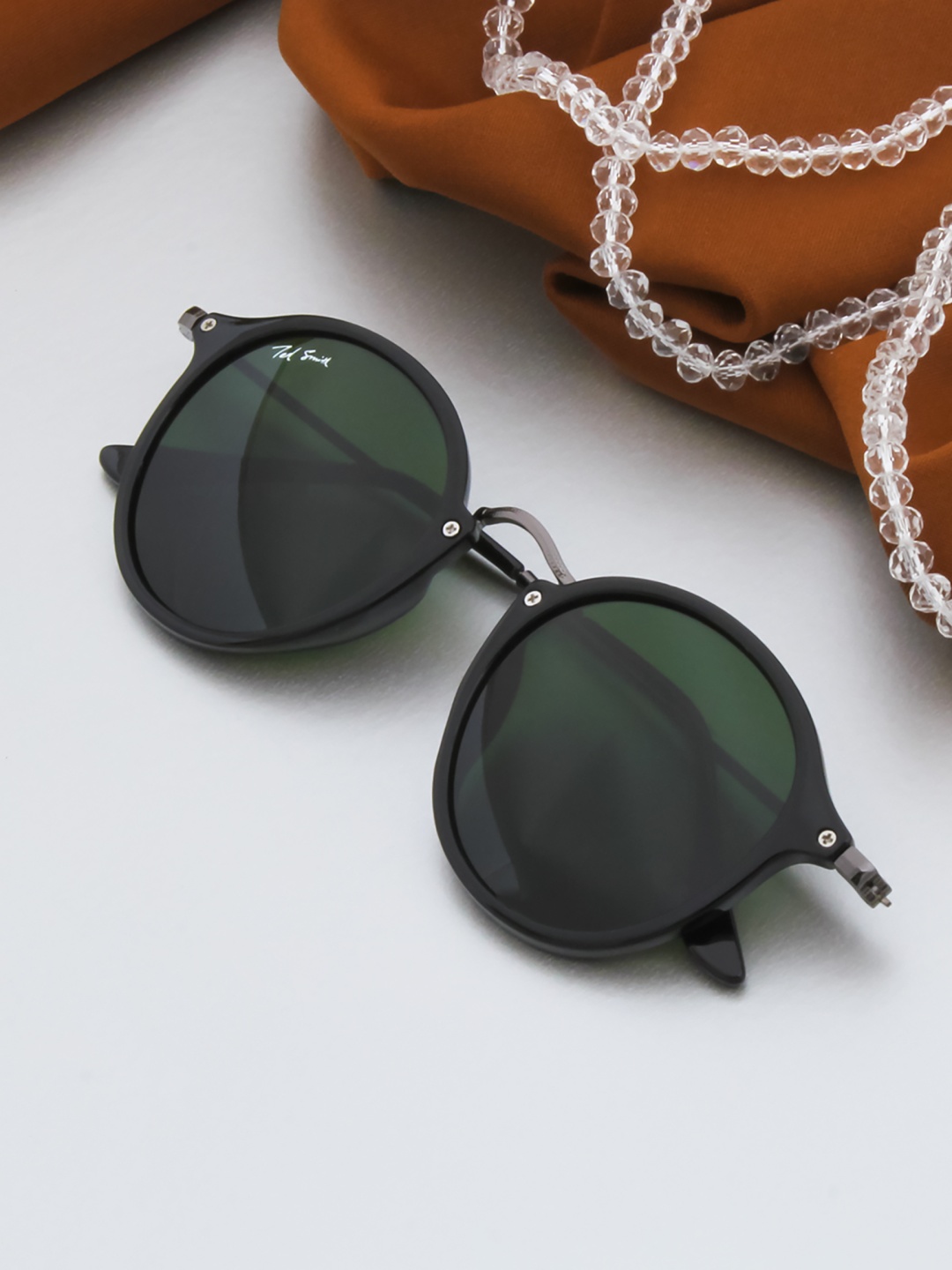 

Ted Smith Unisex Green Lens & Black Round Sunglasses with UV Protected Lens
