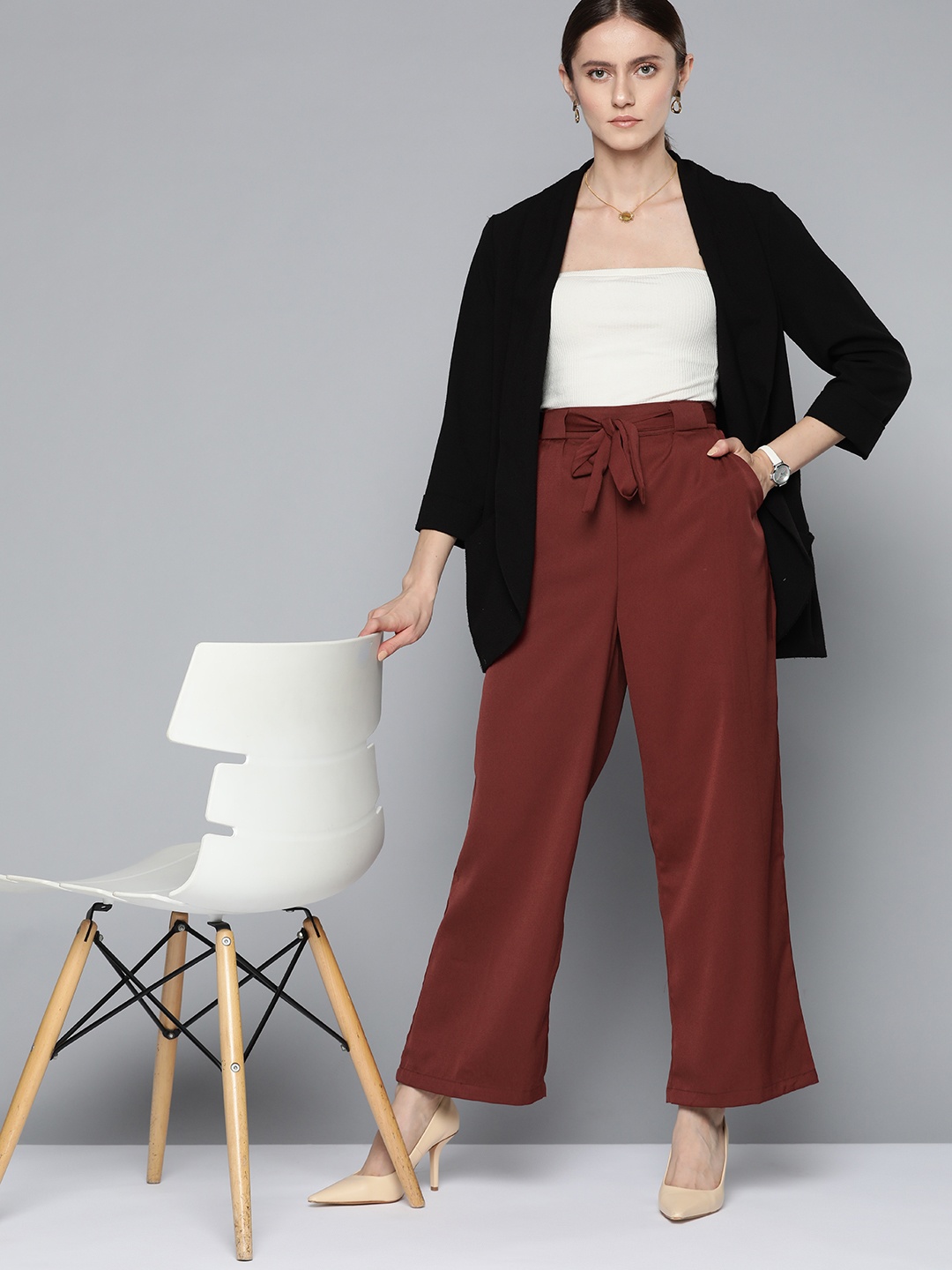 

Chemistry Women Rust Brown Solid Regular Trousers