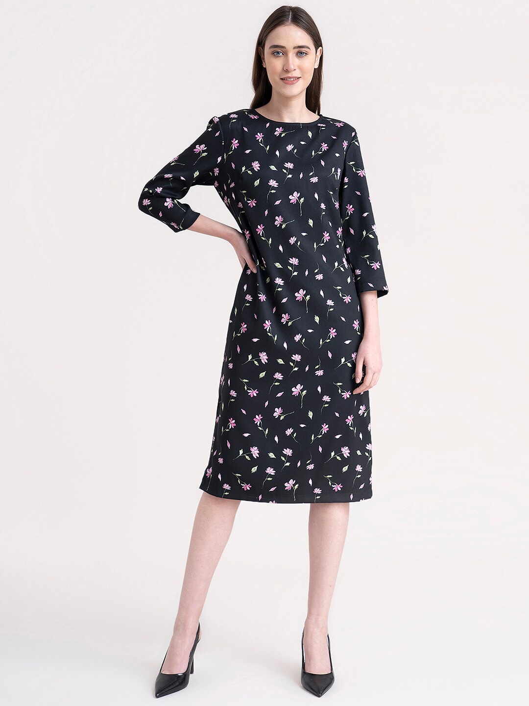 

FableStreet Black Floral Formal A-Line Dress
