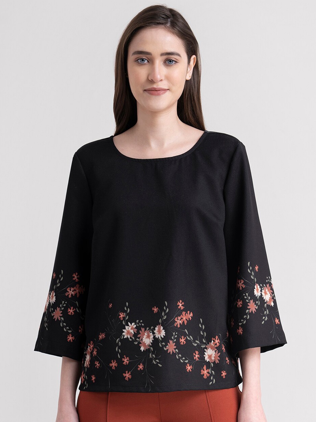 

FableStreet Black Floral Print Top