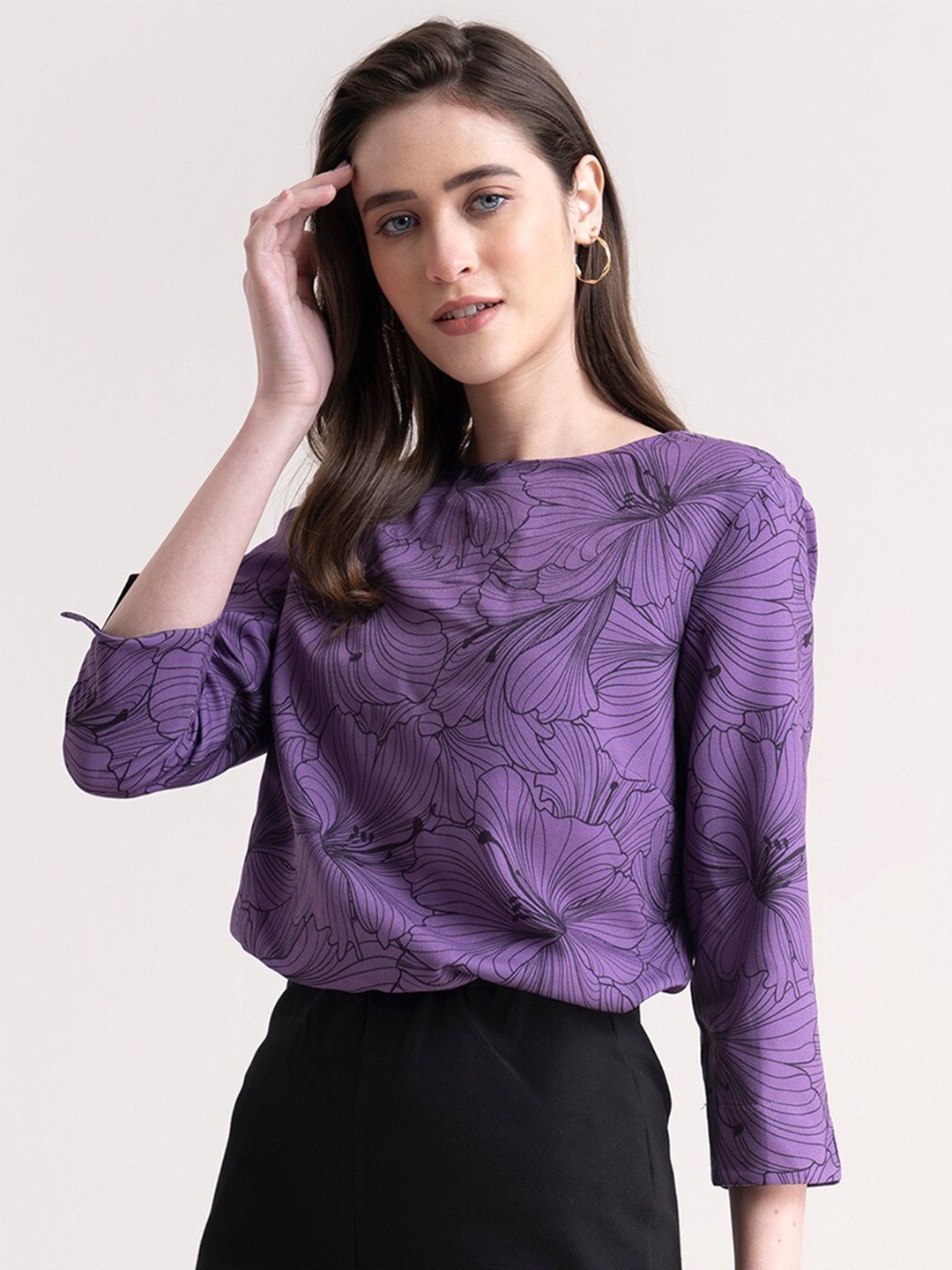 

FableStreet Purple Floral Printed Top
