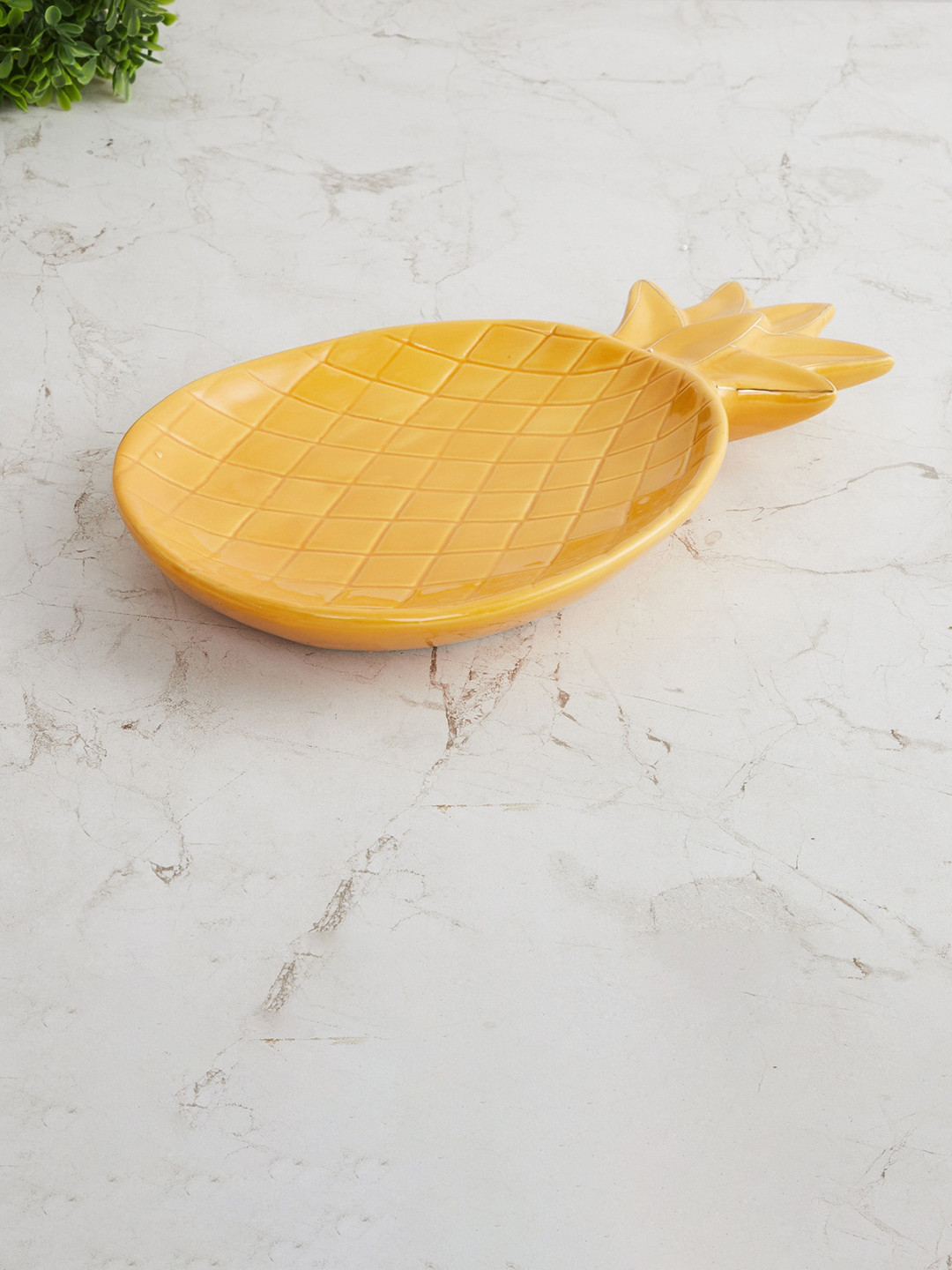 

Home Centre Yellow Textured Color Connect Ceramic Pineapple Platter