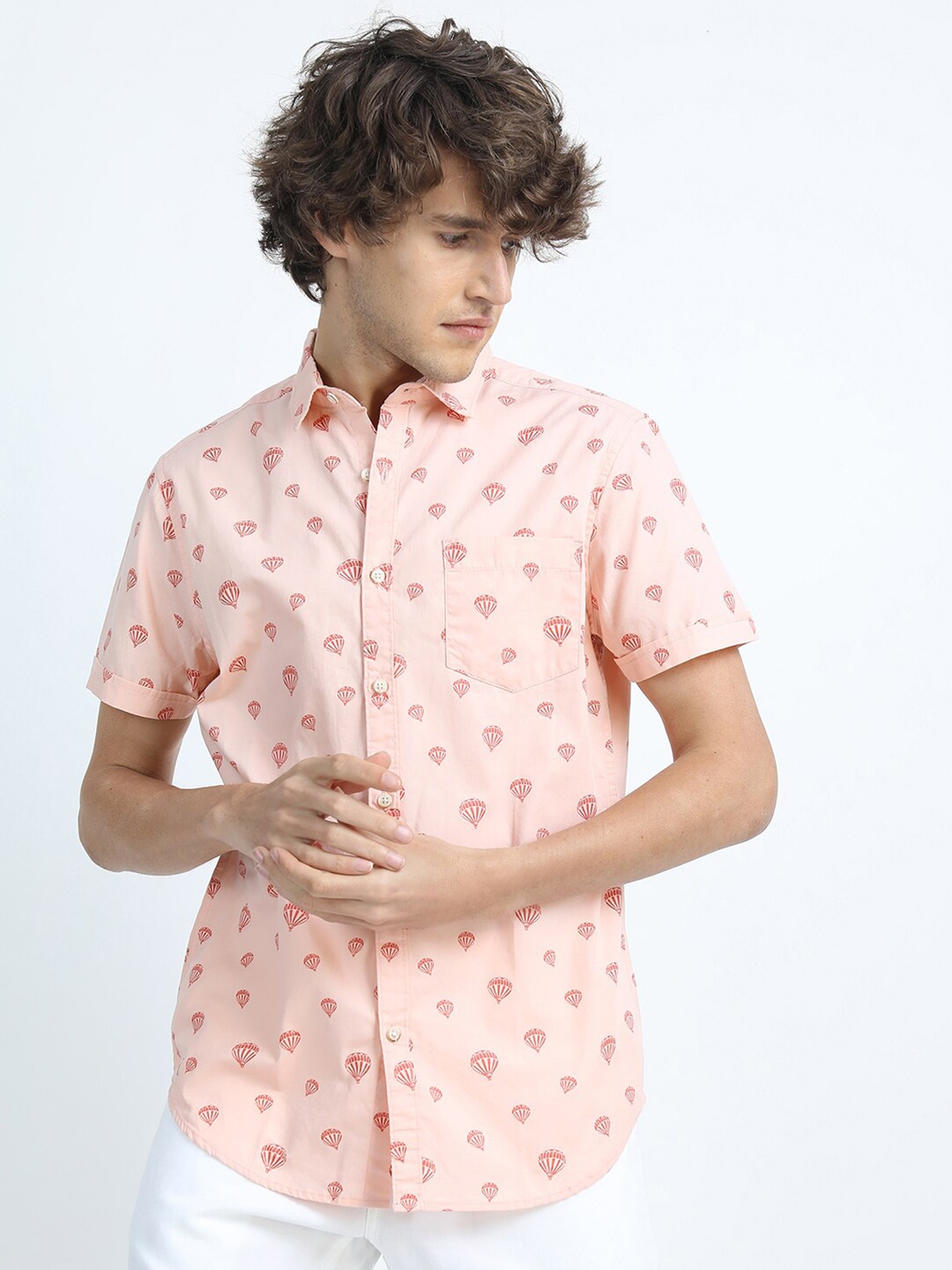 

HIGHLANDER Men Pink Slim Fit Printed Cotton Casual Shirt