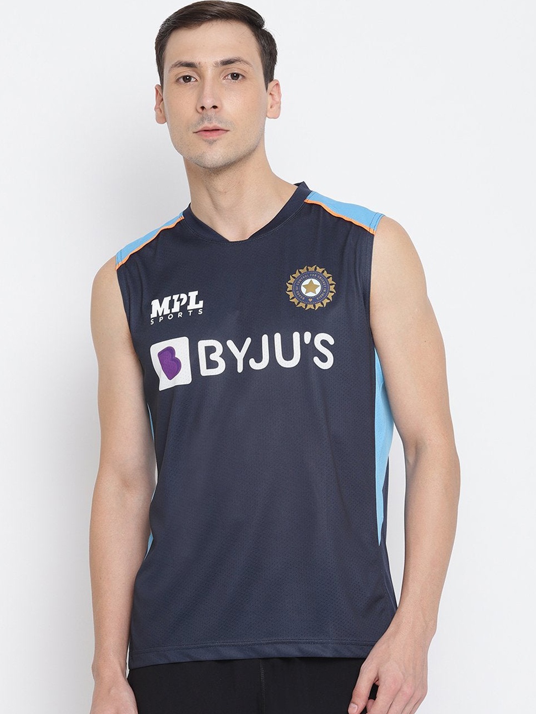 

MPL Sports Men Navy Blue Official Team India Fan Training Vest- Sky Blue